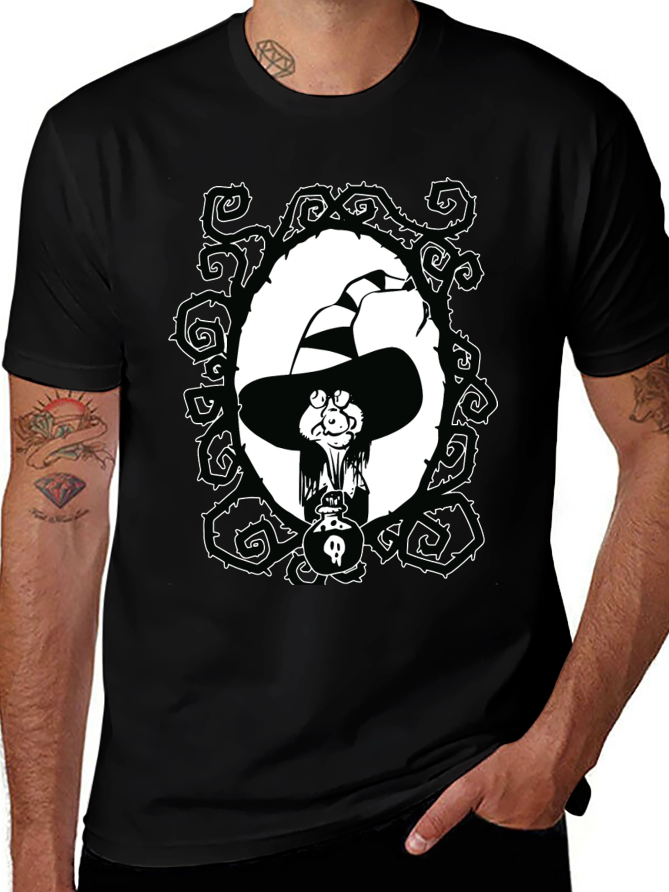 Variant 16 of Whimsical Witch Graphic Tee - Unisex Black T-Shirt