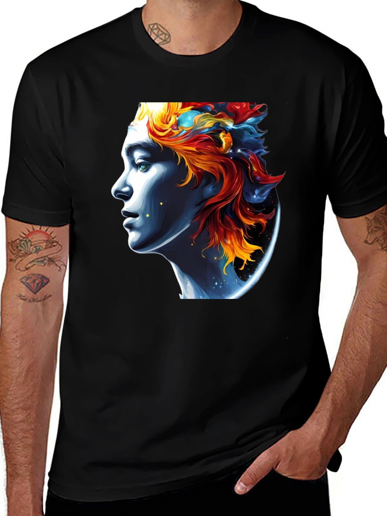 Variant 15 of Celestial Portrait Graphic Tee - Unisex Black T-Shirt