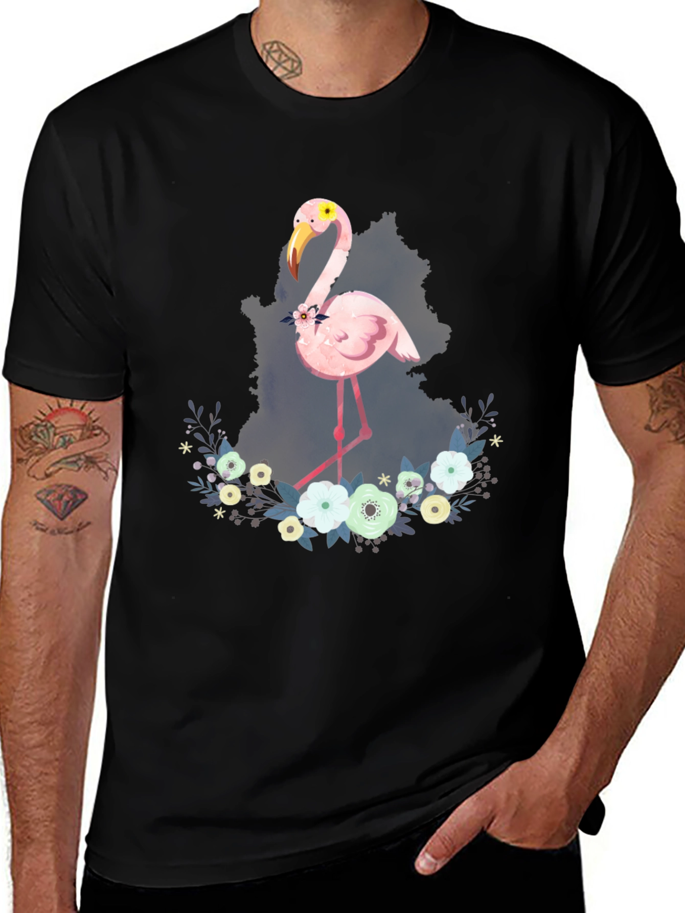 Variant 29 of Flamingo Floral Graphic Tee - Trendy Men's T-Shirt