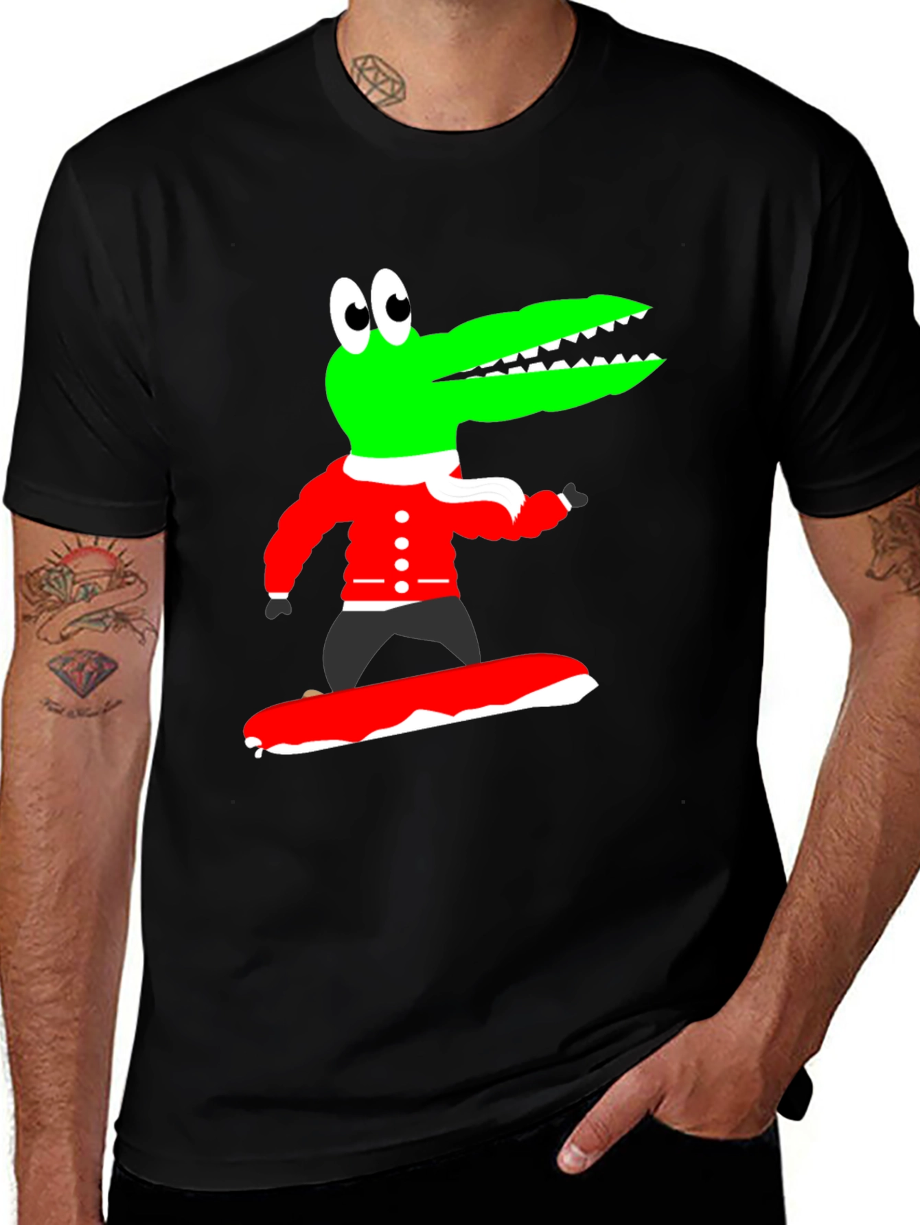 Variant 24 of Cartoon Alligator Snowboarding Graphic Tee