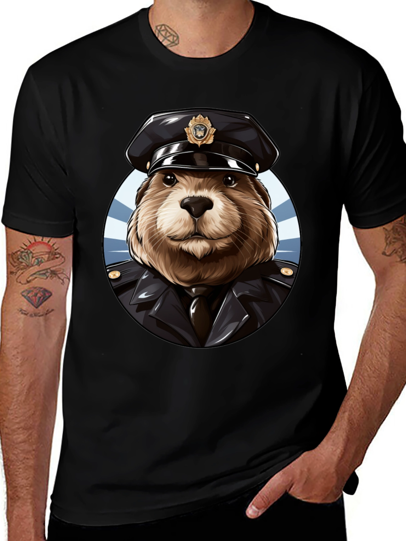 Variant 8 of Beaver Cop Graphic Tee - Black Cotton T-Shirt