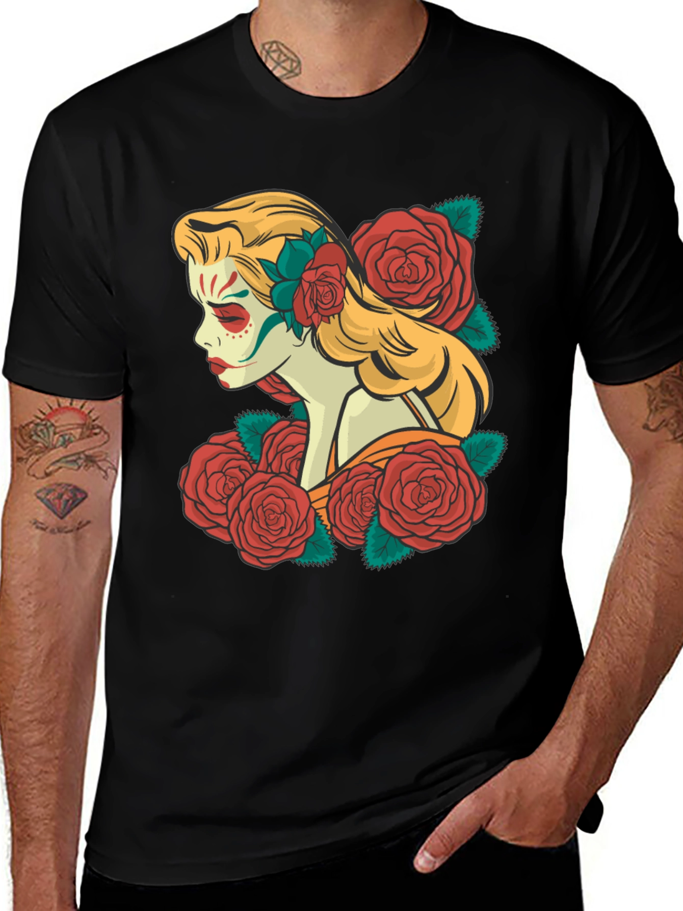 Variant 23 of Sugar Skull Woman Rose T-Shirt - Day of the Dead Tee