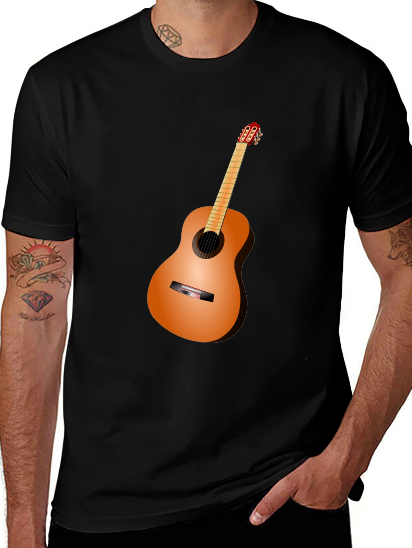 Black Guitar Graphic Tee - Black Cotton Blend main image