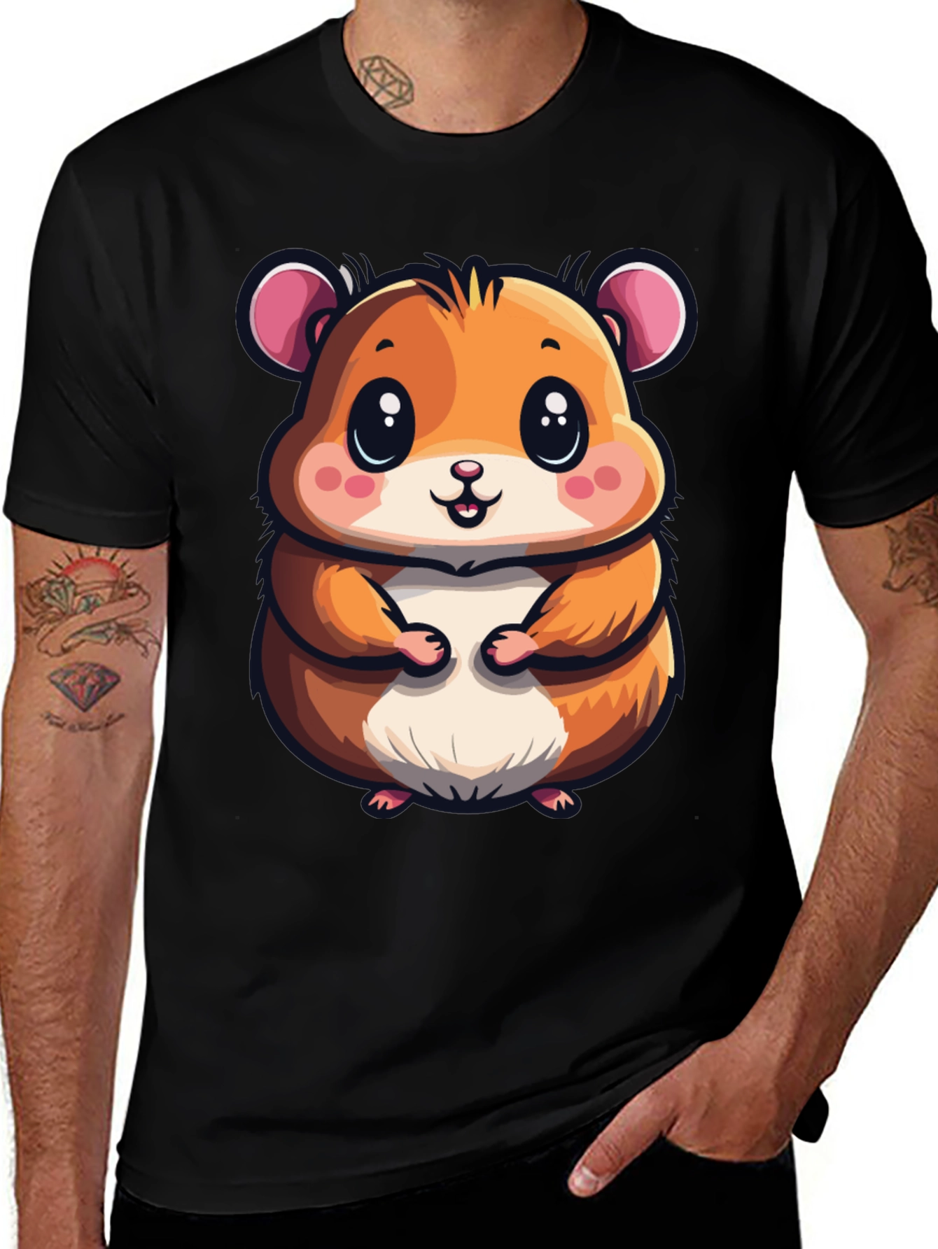 Variant 23 of Cute Hamster Graphic Tee - Black Casual T-Shirt