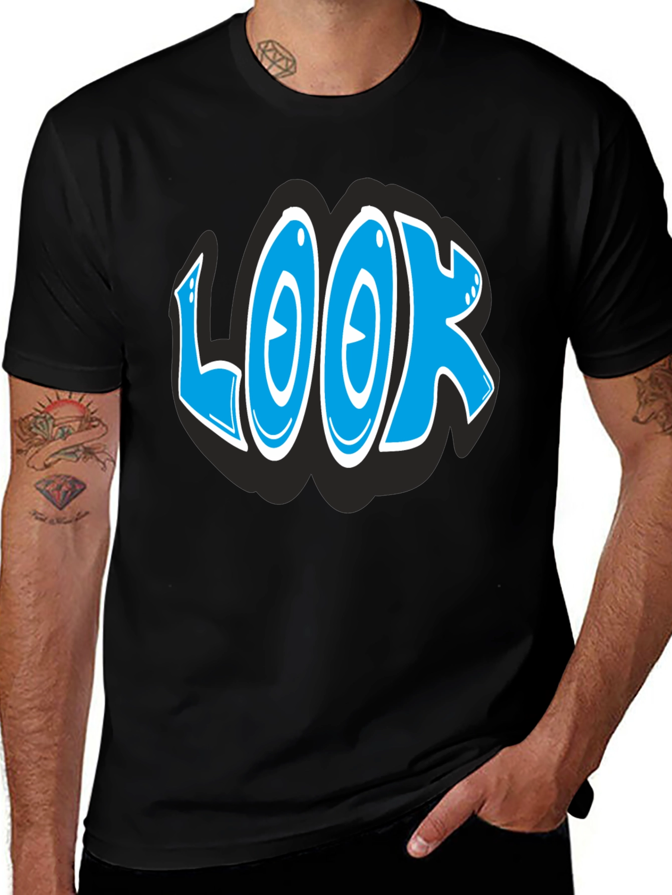 Variant 29 of Look Graphic Tee - Trendy Black T-Shirt