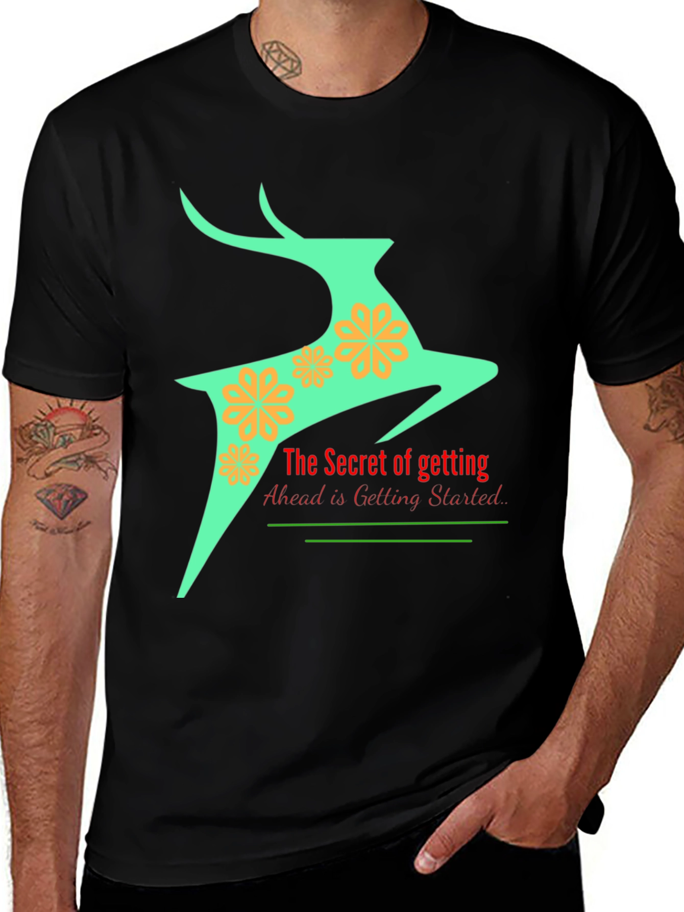 Variant 2 of Floral Deer Graphic Black T-Shirt