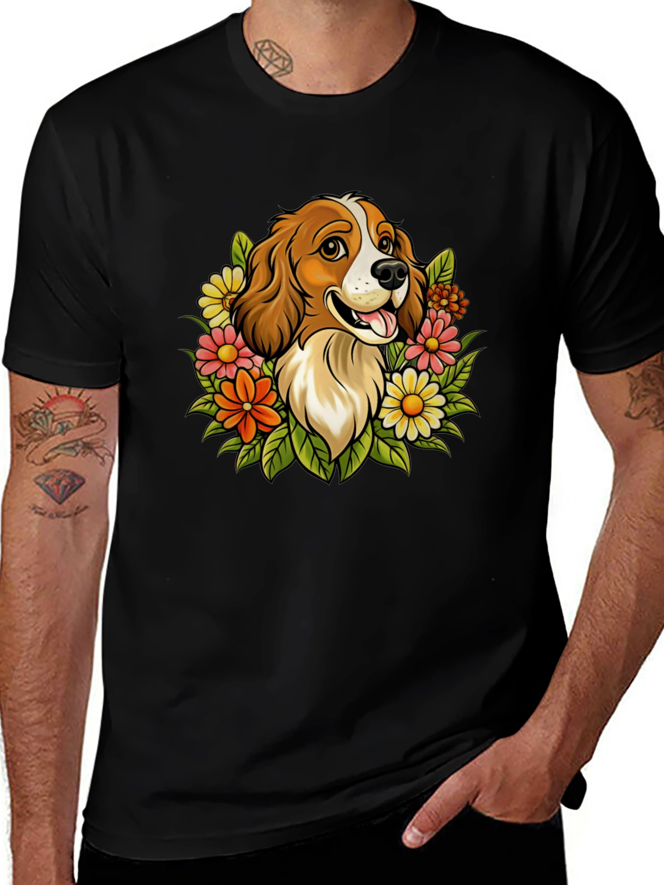 Variant 27 of Dog & Floral Graphic Tee - Casual Comfort