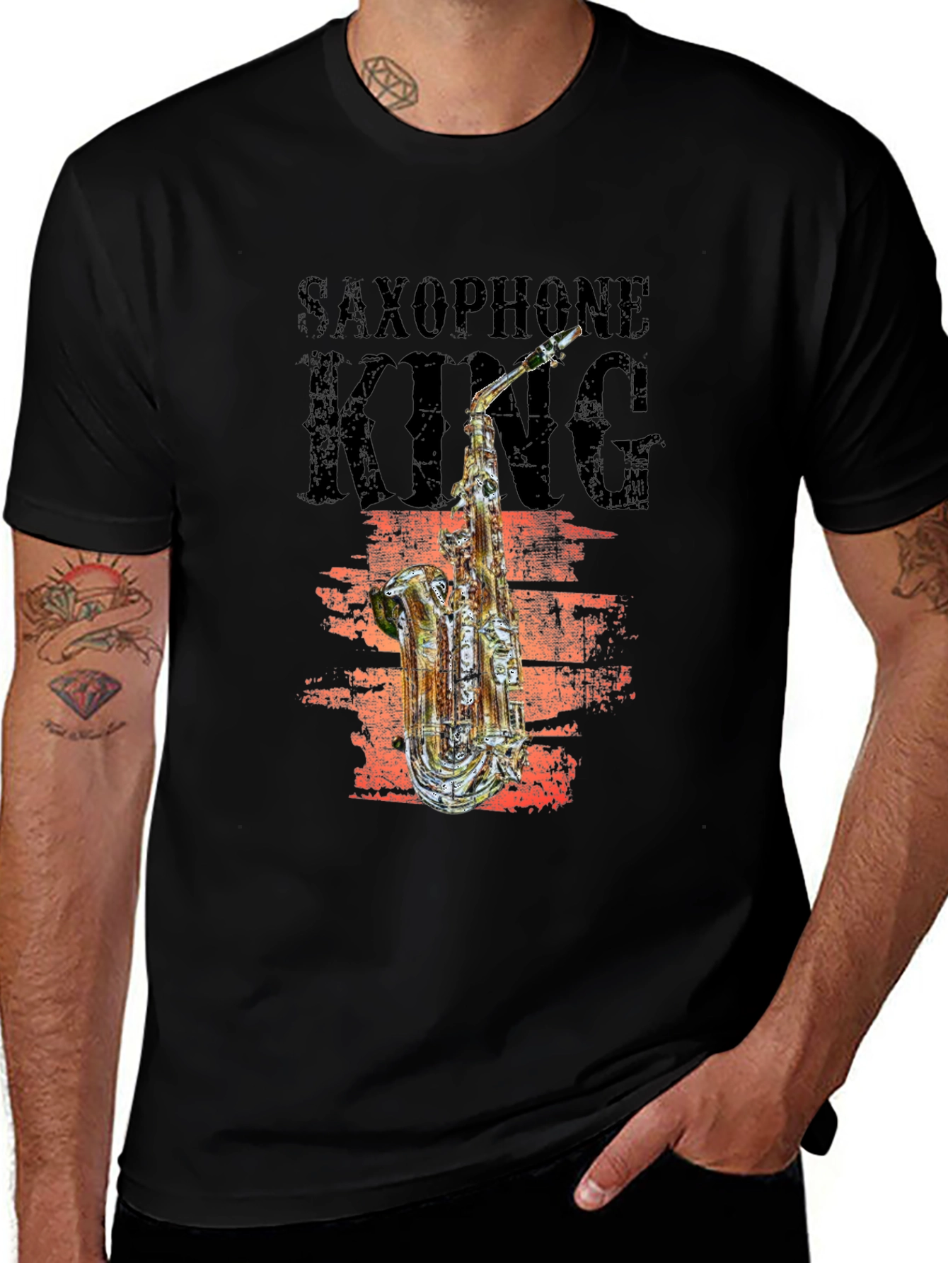 Variant 21 of Saxophone King Graphic Tee - Musician's Black T-Shirt