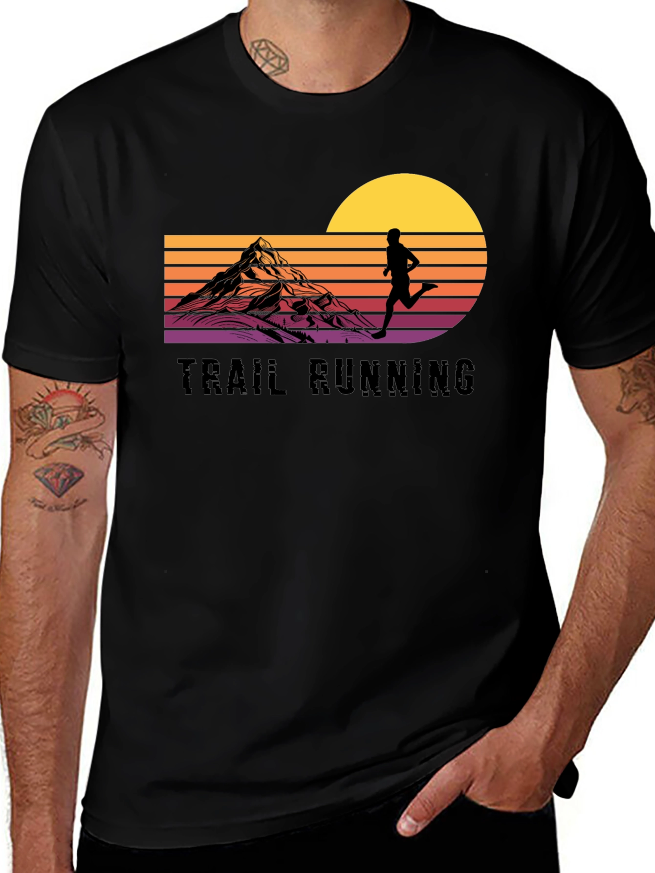 Trail Running Graphic Tee - Mountain Sunset Design
