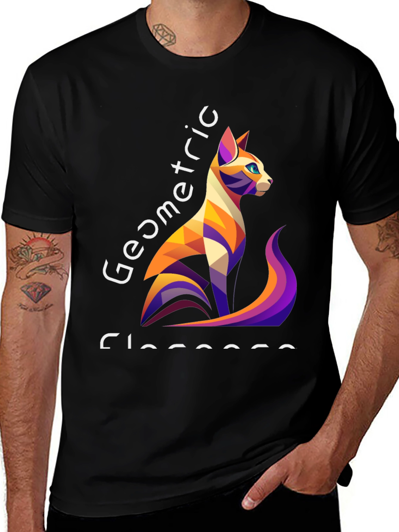 Variant 30 of Geometric Cat Design Black T-Shirt