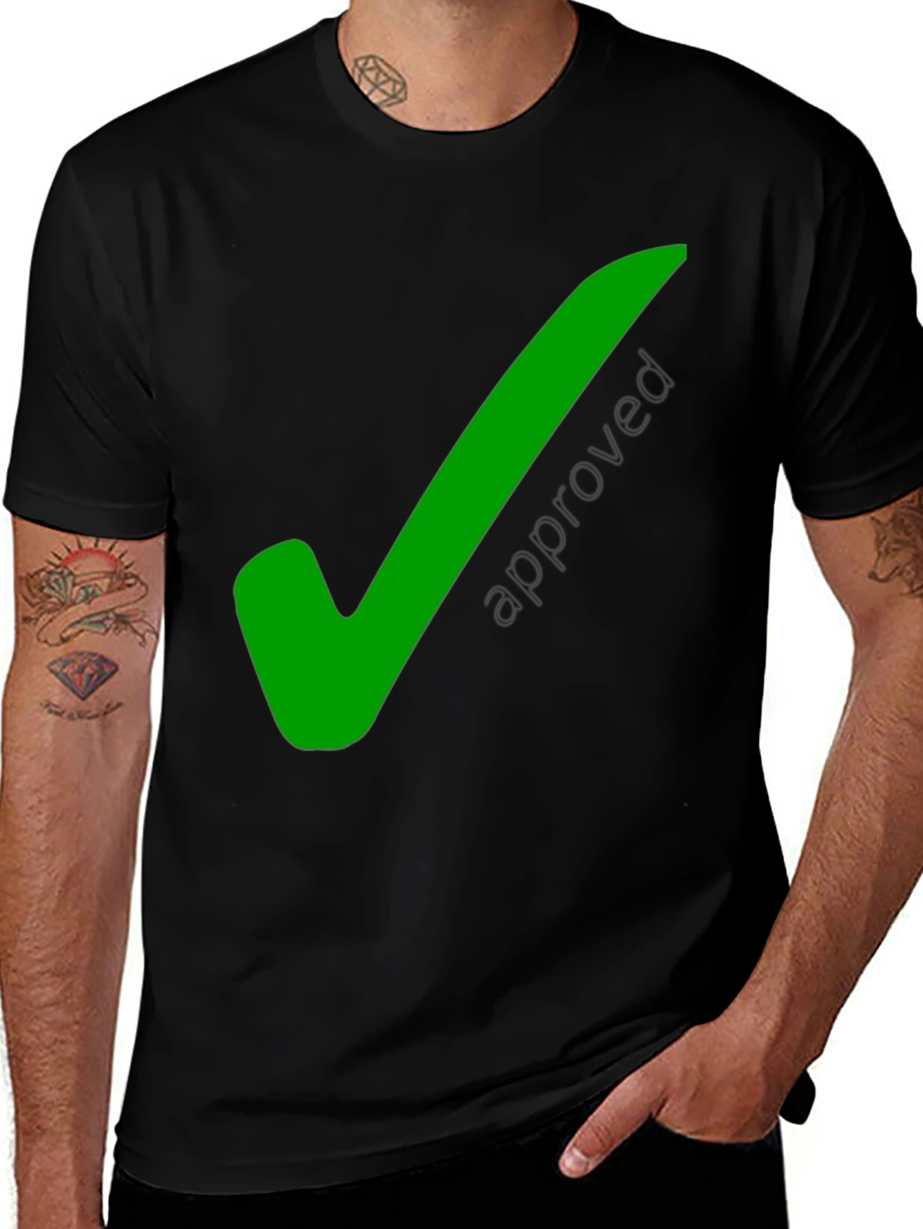 Variant 15 of Approved Black T-Shirt with Green Check