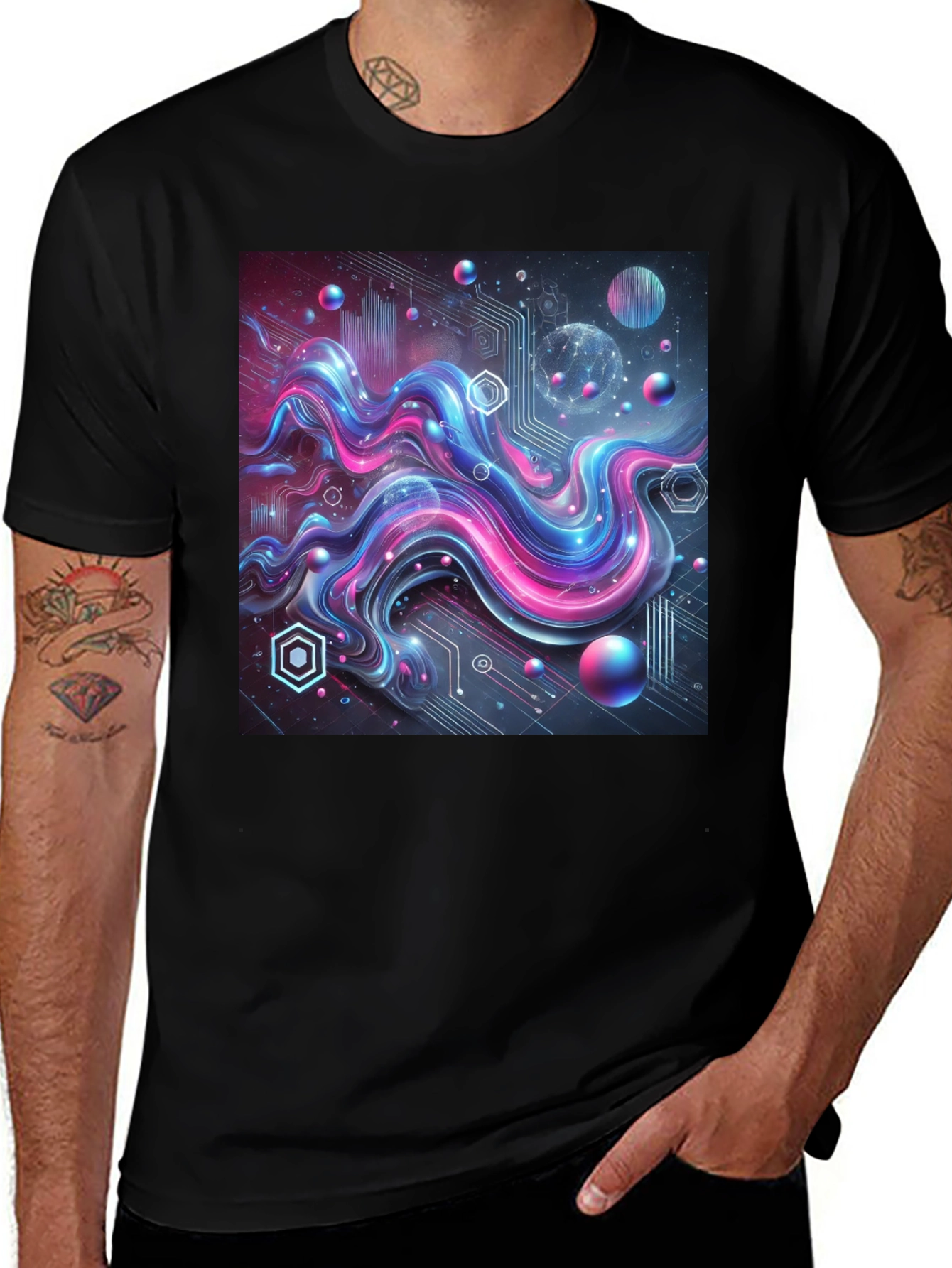 Variant 10 of Tech Wave Graphic Tee - Men's Black T-Shirt