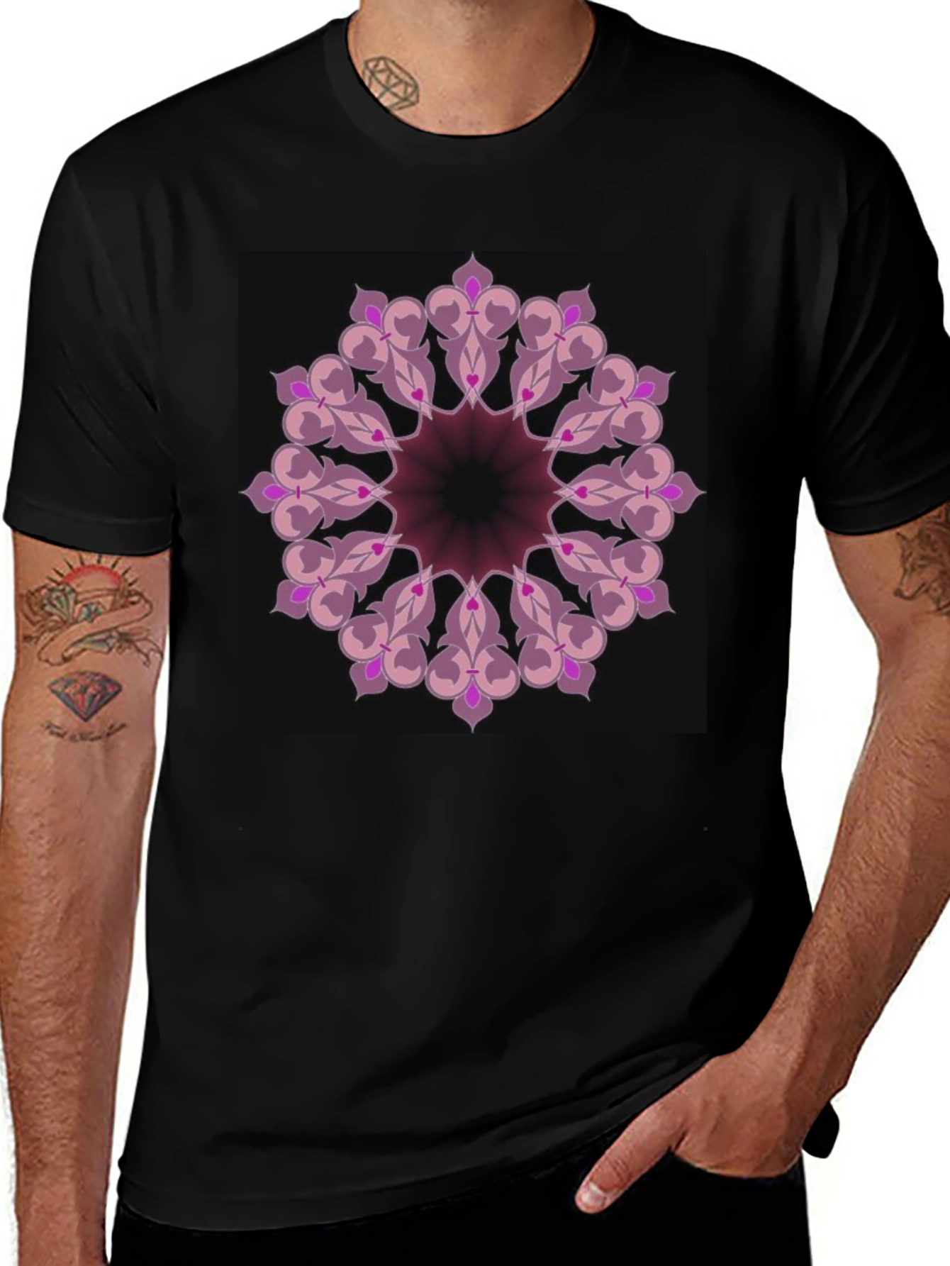 Variant 12 of Black T-Shirt with Mandala Design