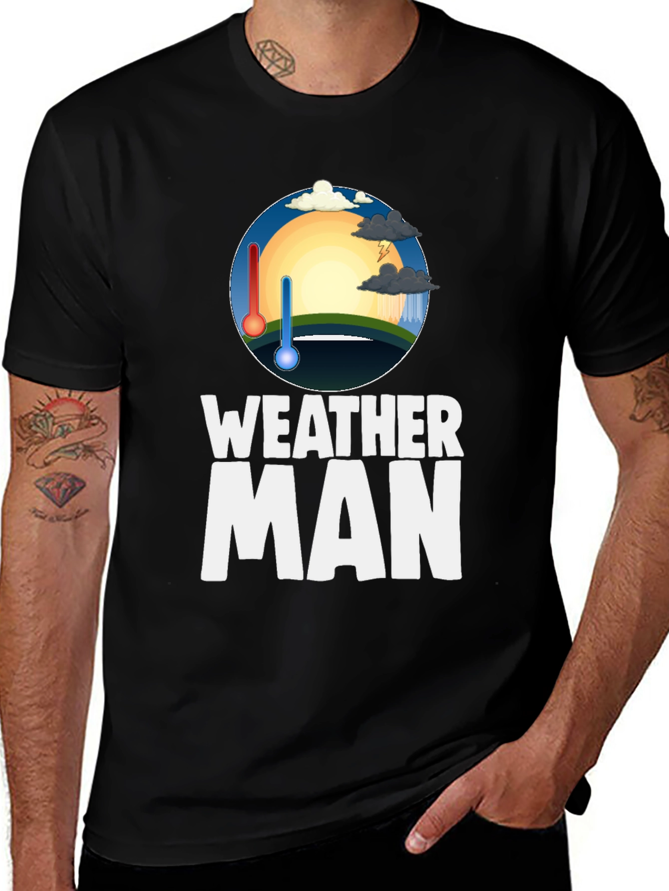 Variant 2 of Weather Man Graphic Tee - Black Cotton T-Shirt