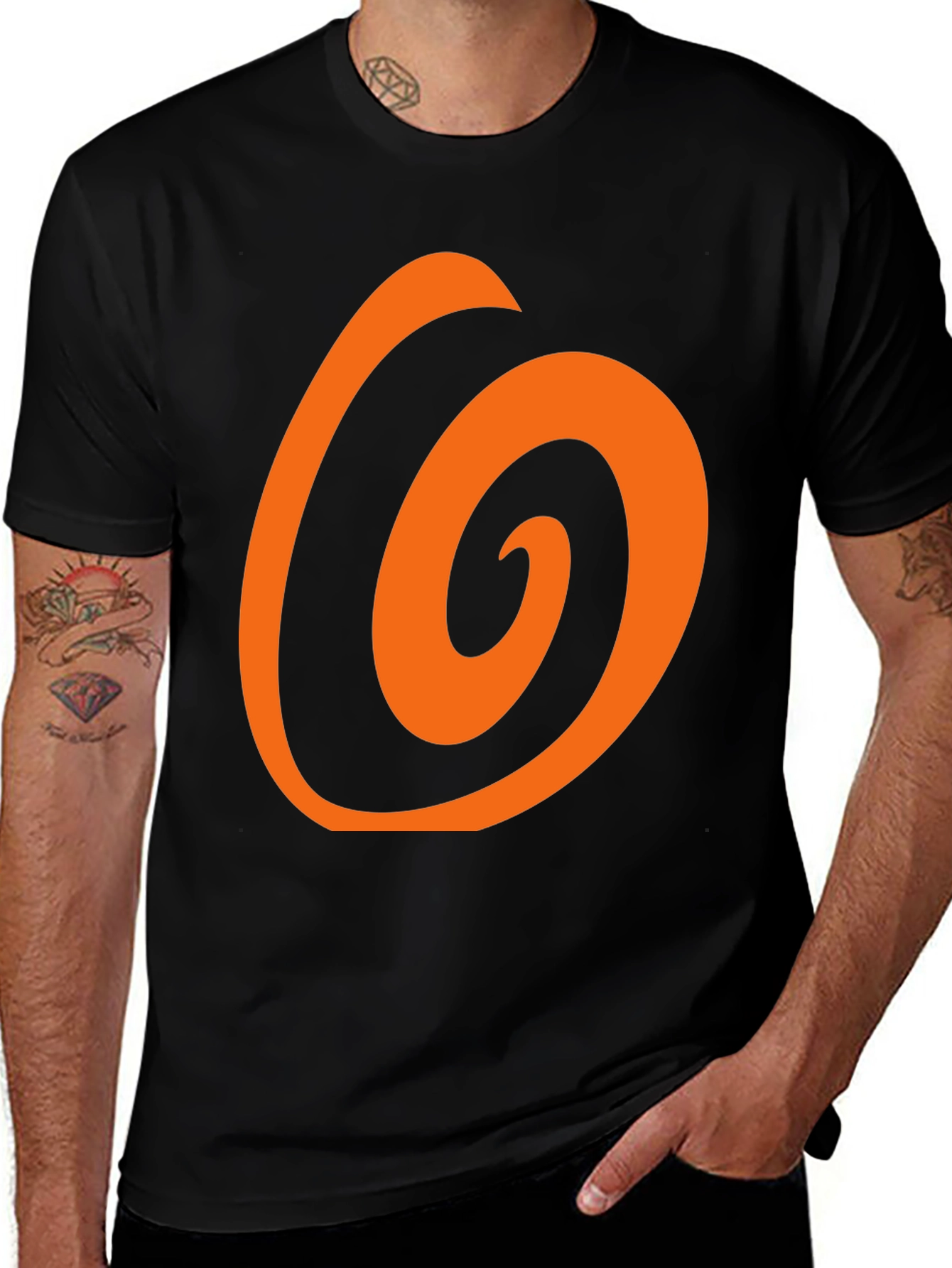 Variant 29 of Spiral Graphic Tee - Bold Orange on Black Cotton