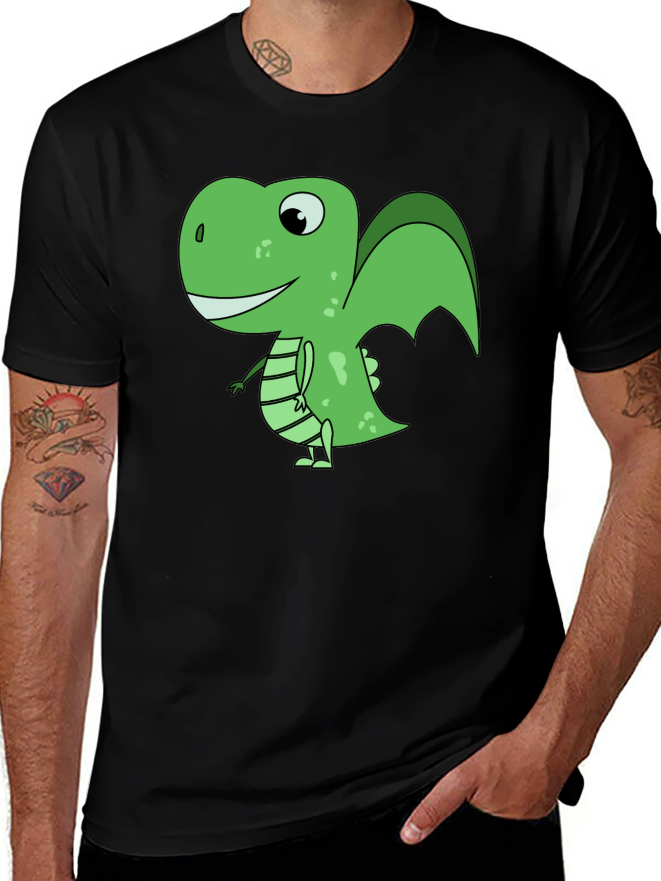 Variant 13 of Cartoon Dinosaur Graphic T-Shirt - Black