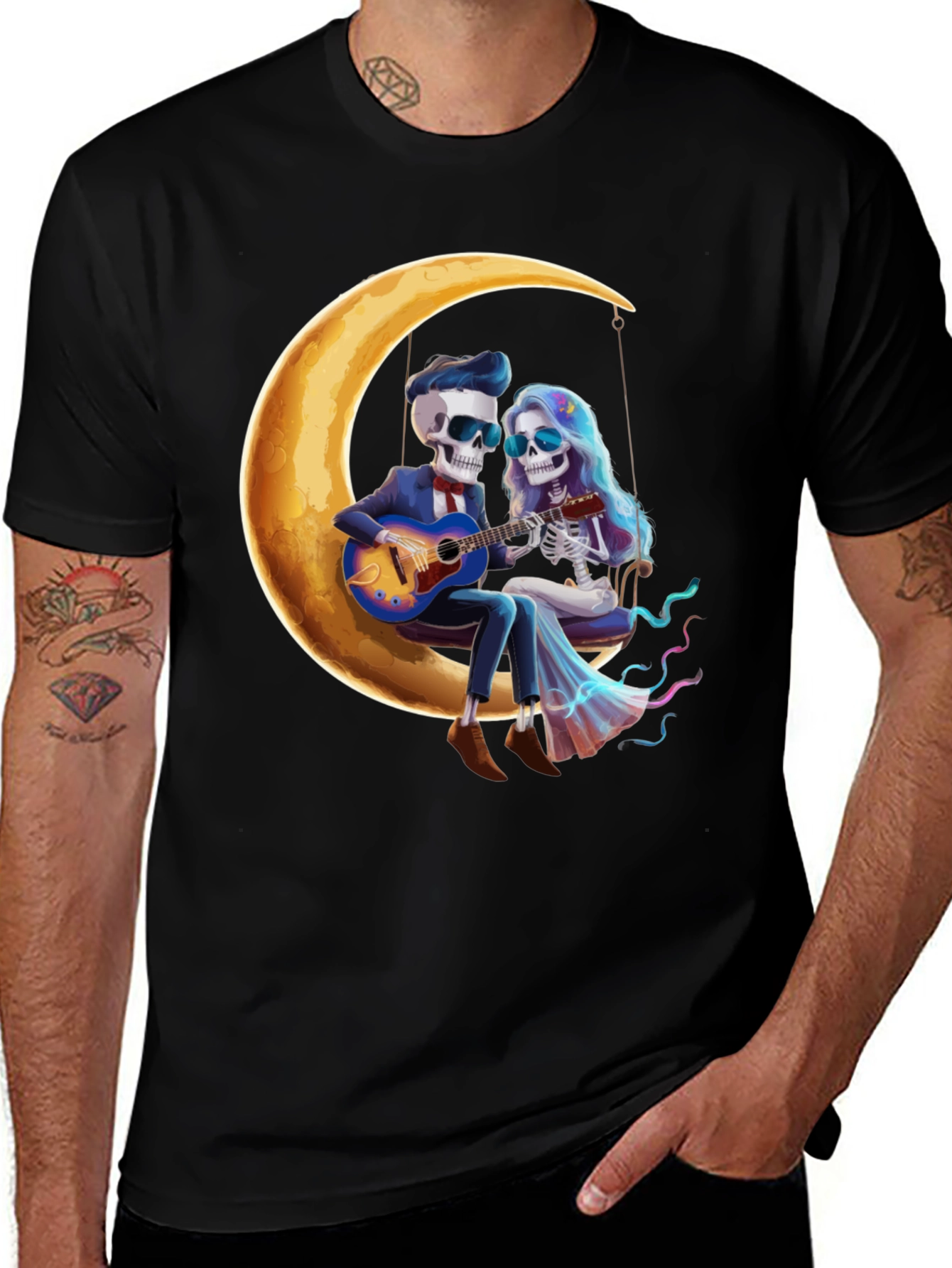 Variant 16 of Skeleton Couple Moon Swing Graphic T-Shirt