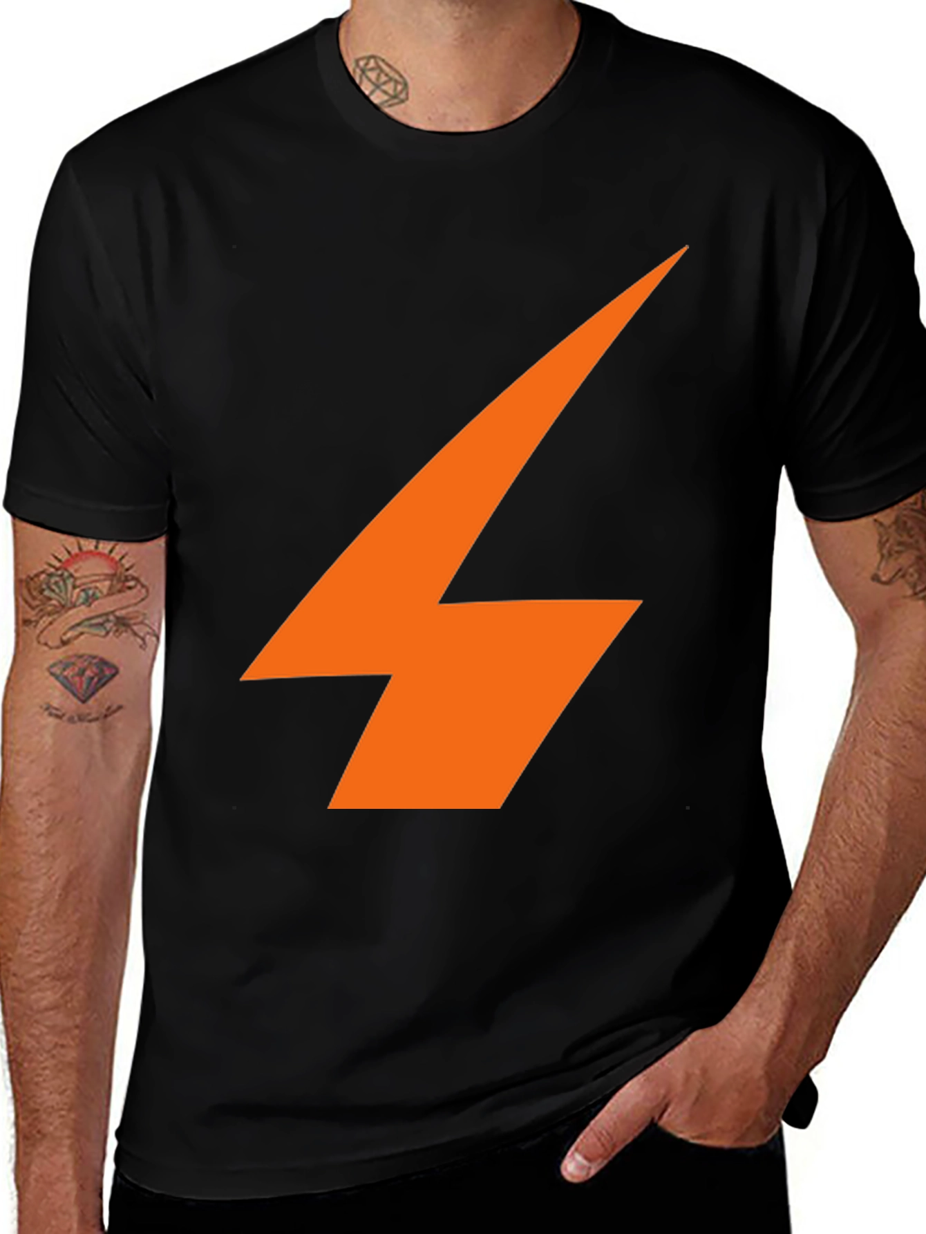 Variant 22 of Black T-Shirt with Orange Lightning Bolt Graphic