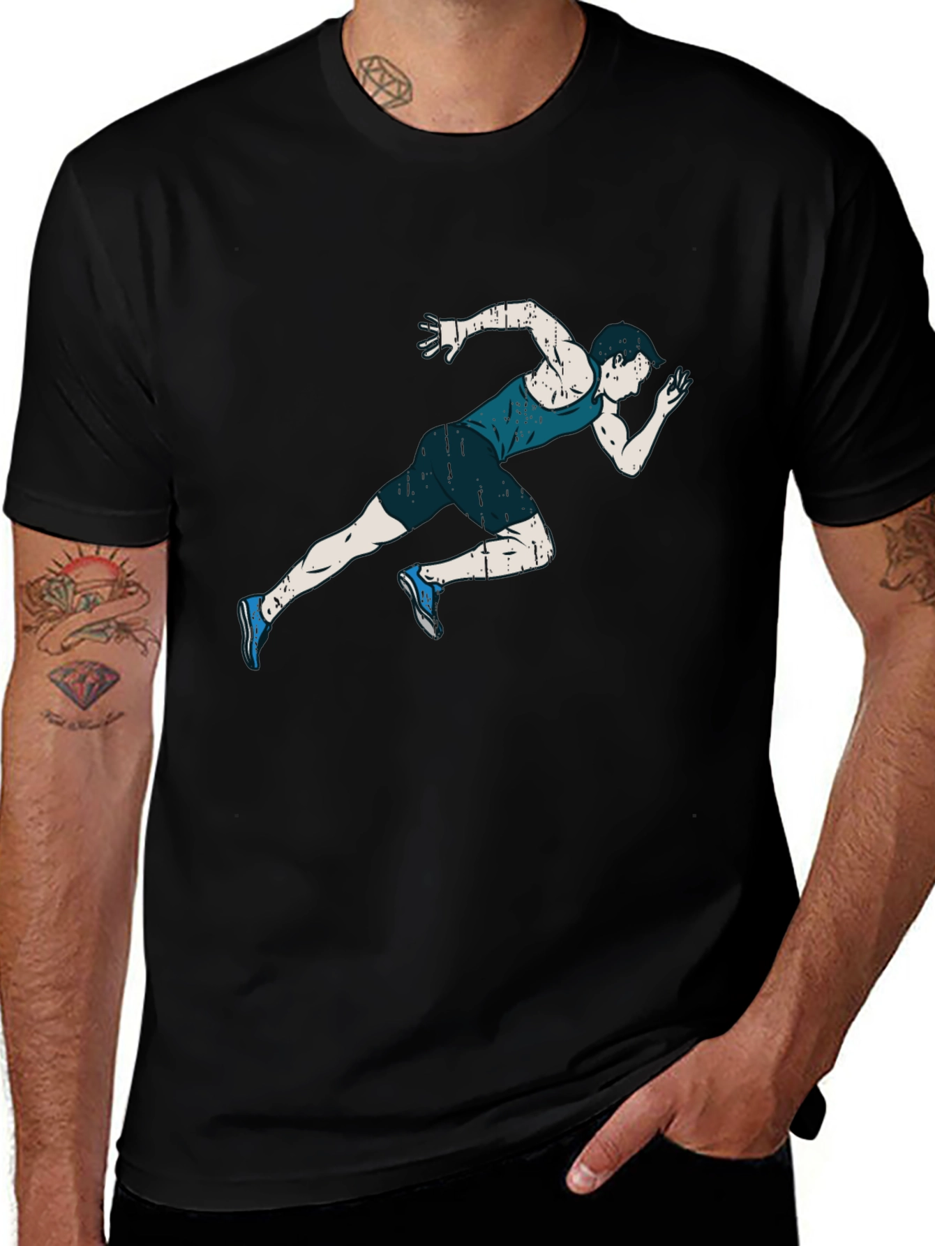 Variant 22 of Men's Black T-shirt with Runner Graphic