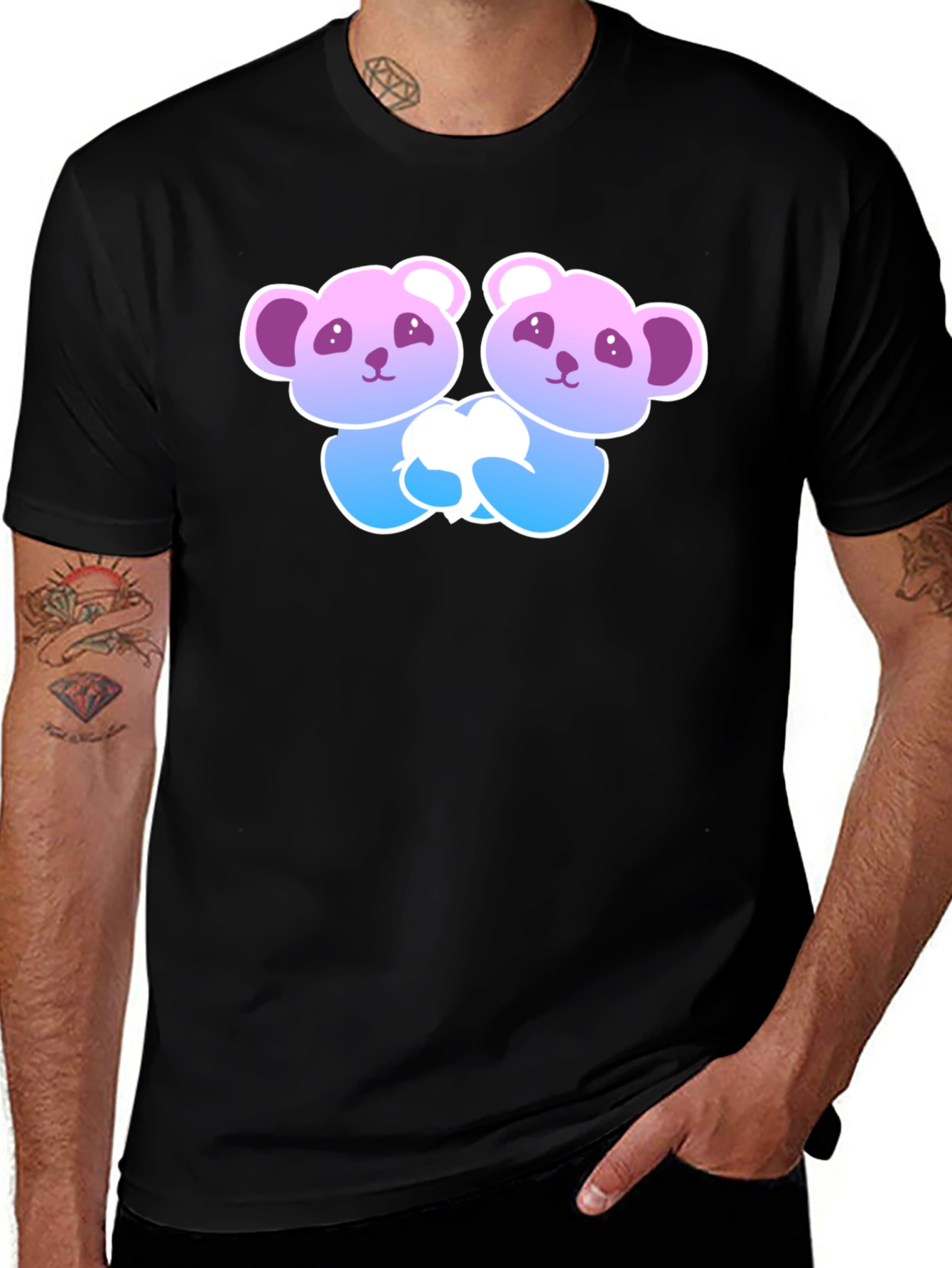 Variant 14 of Cute Panda Bear Hug Black T-Shirt