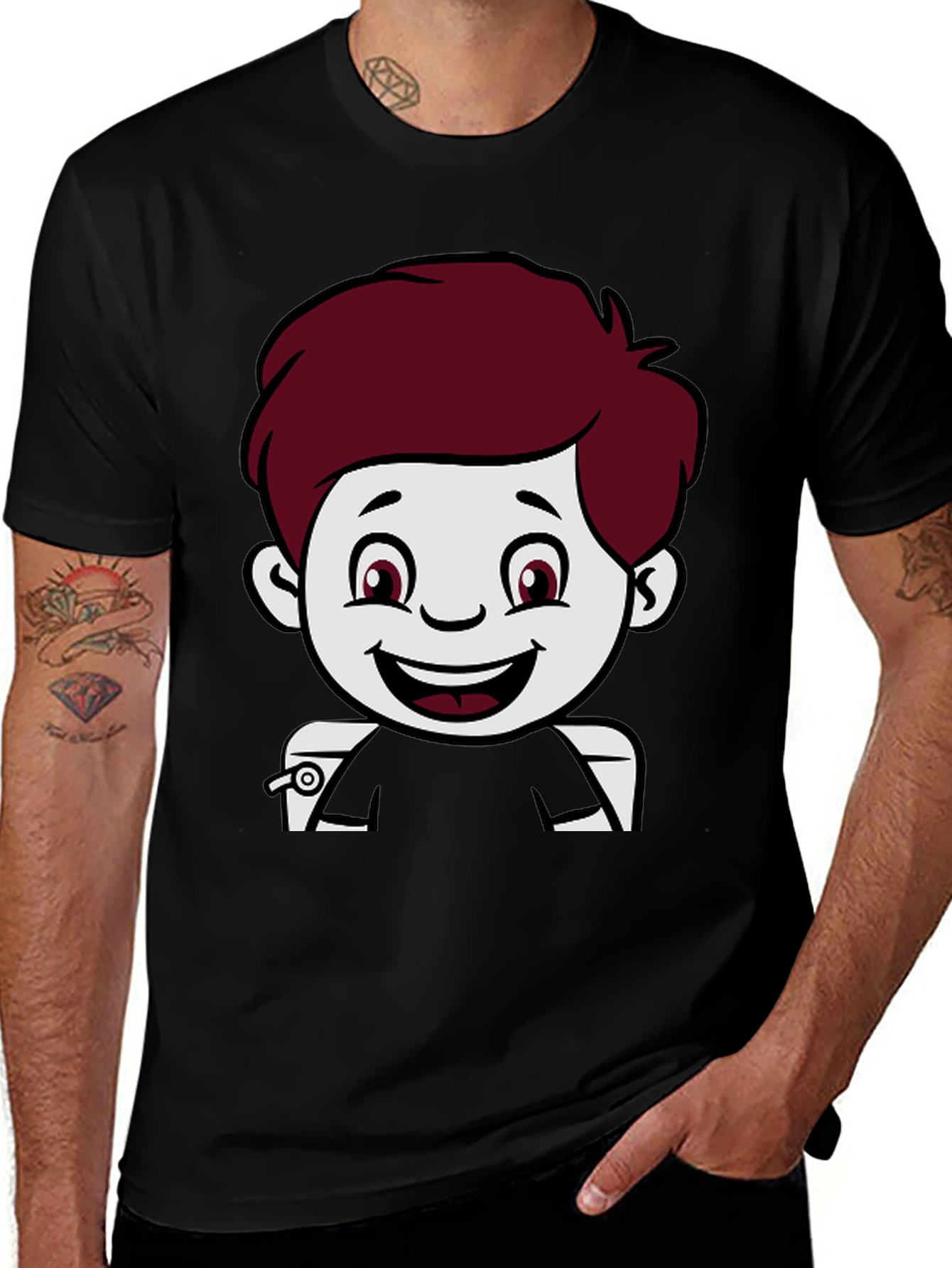 Variant 27 of Cartoon Boy Graphic Print Black T-Shirt