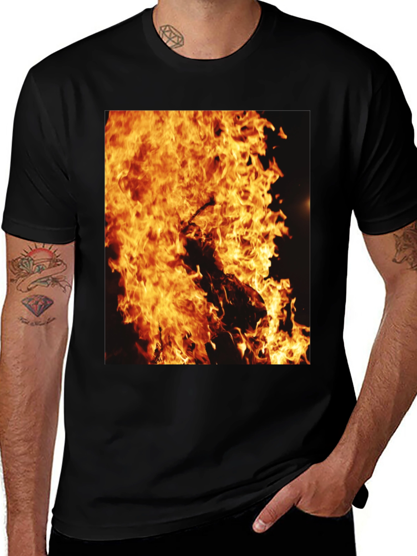 Flaming Inferno Graphic Tee - Bold Black T-Shirt