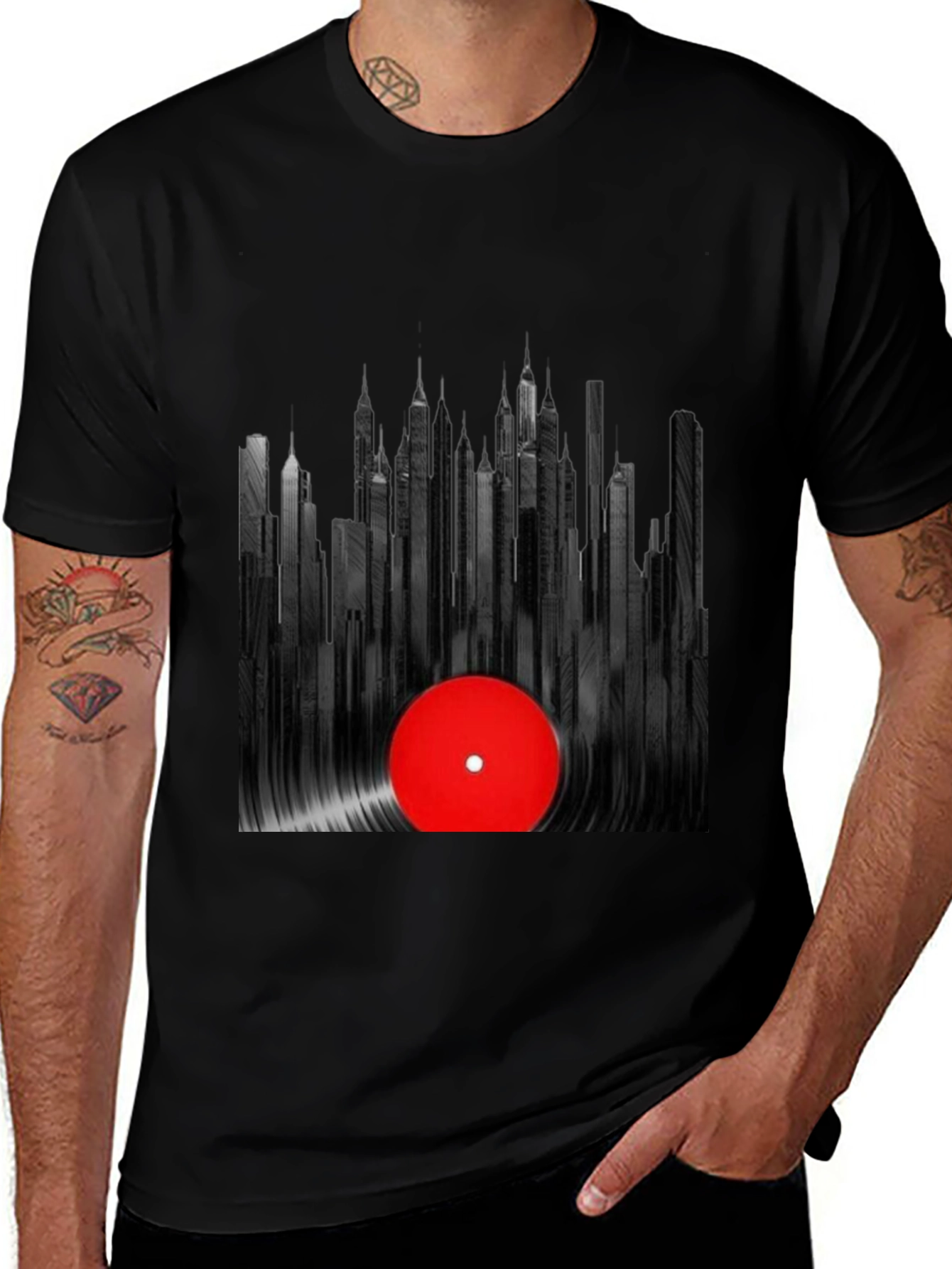 Variant 23 of Cityscape Vinyl Record Graphic Tee