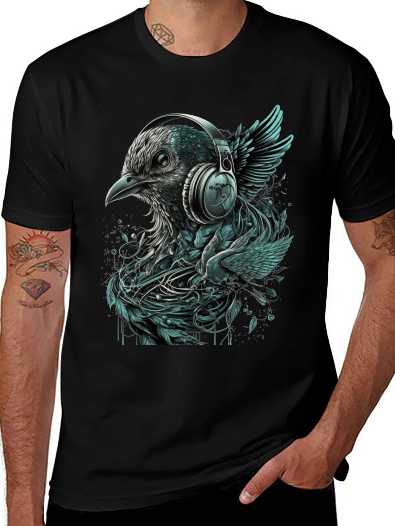 Variant 27 of Bird with Headphones Graphic Tee