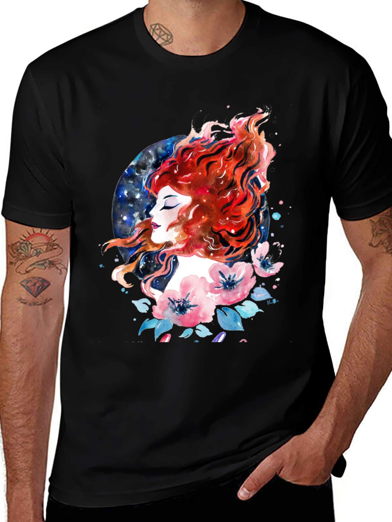 Variant 22 of Watercolor Woman & Flowers Graphic T-Shirt