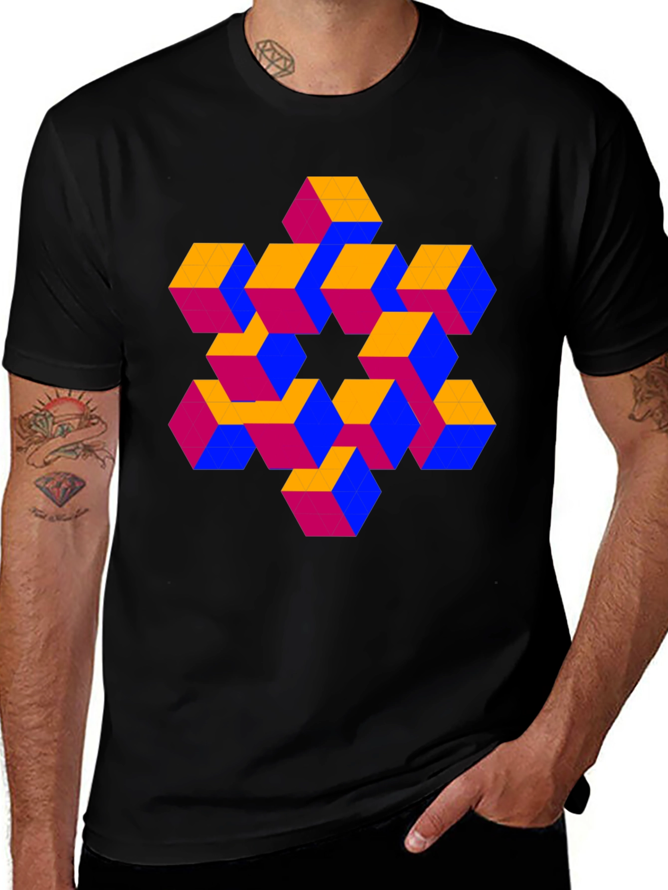 Variant 8 of Optical Illusion Cube Pattern T-Shirt