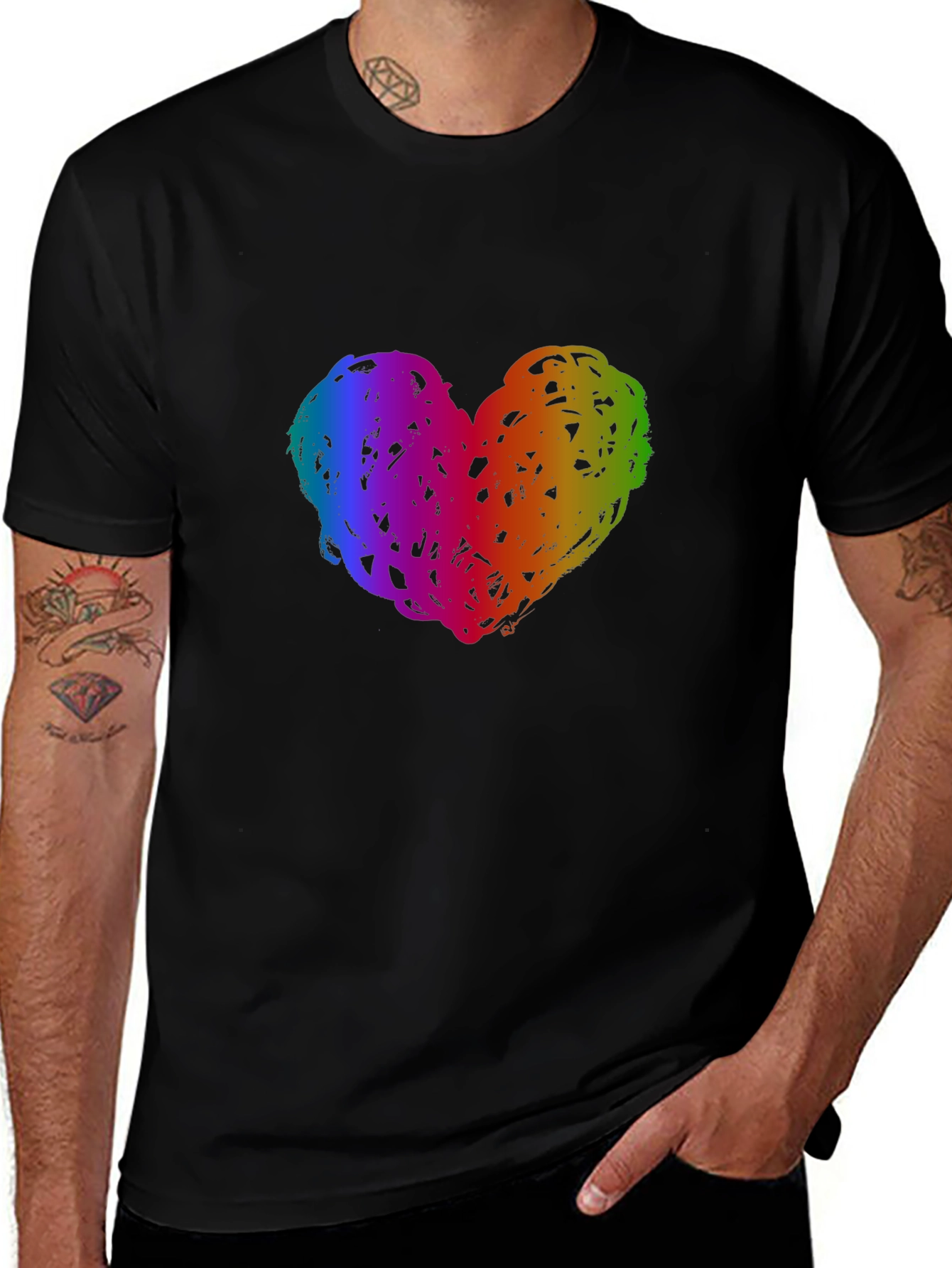 Variant 11 of Rainbow Heart Graphic T-Shirt - Casual Black Tee