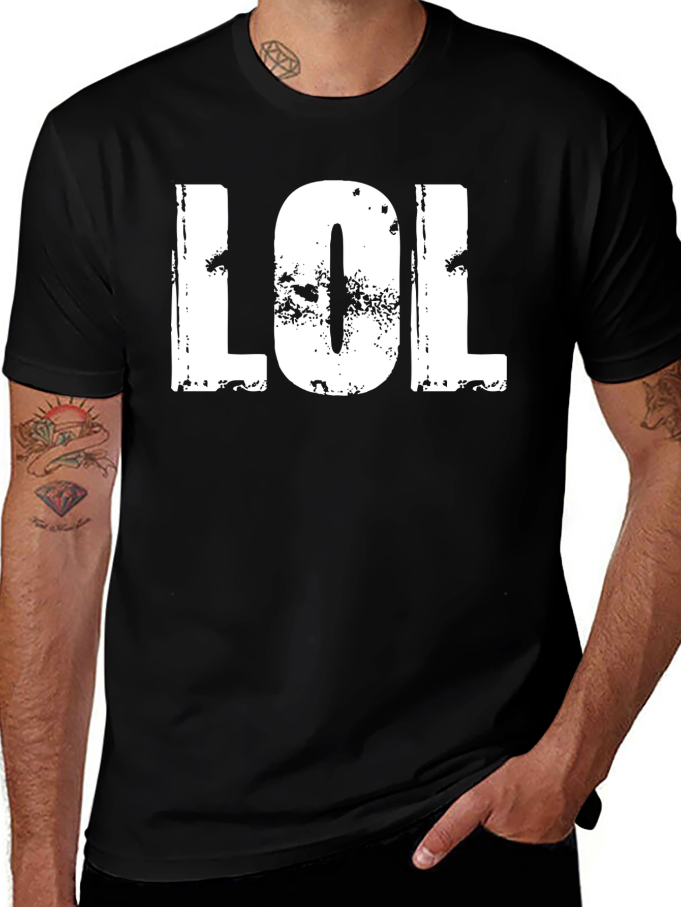 Black Distressed LOL Graphic Tee - Black Casual Shirt main image