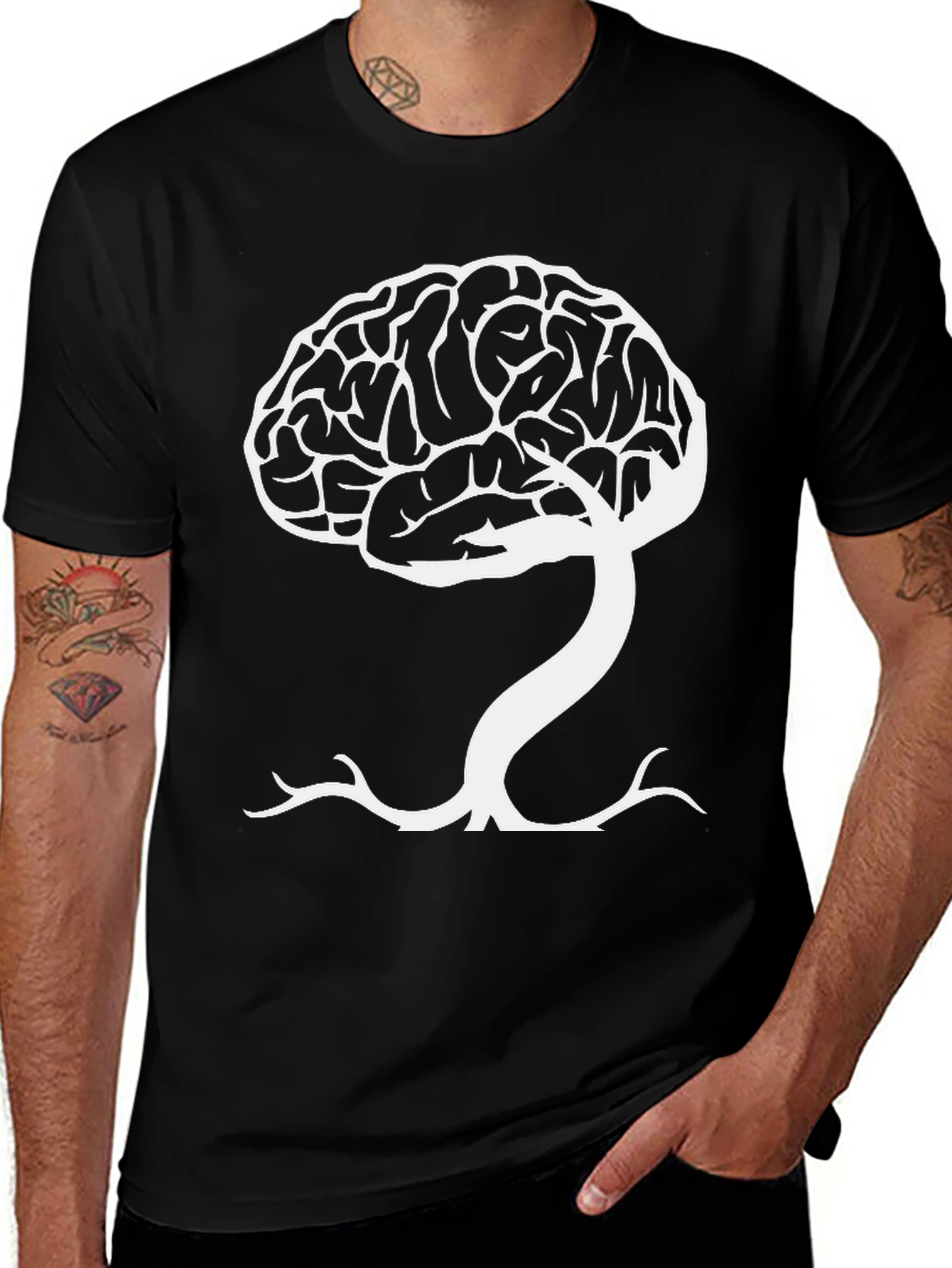Variant 20 of Brain Tree Graphic Tee - Black Cotton Blend T-Shirt