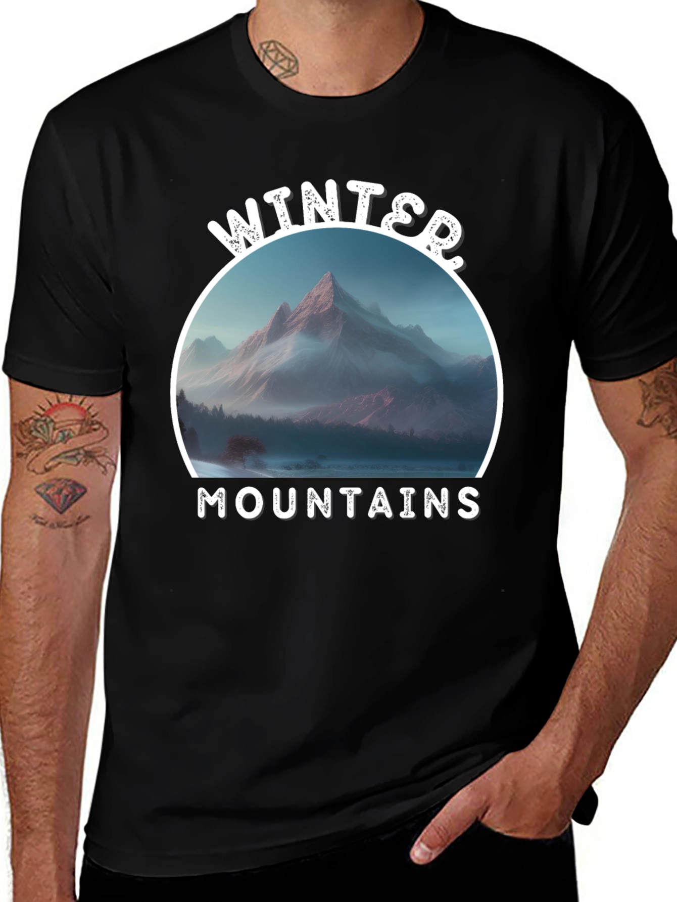 Variant 7 of Winter Mountains Graphic Black T-Shirt