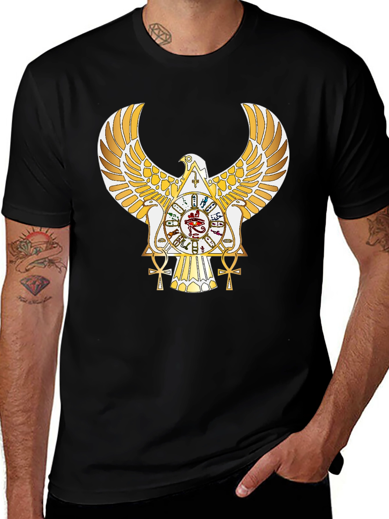 Egyptian Ankh Eagle Graphic Tee - Black