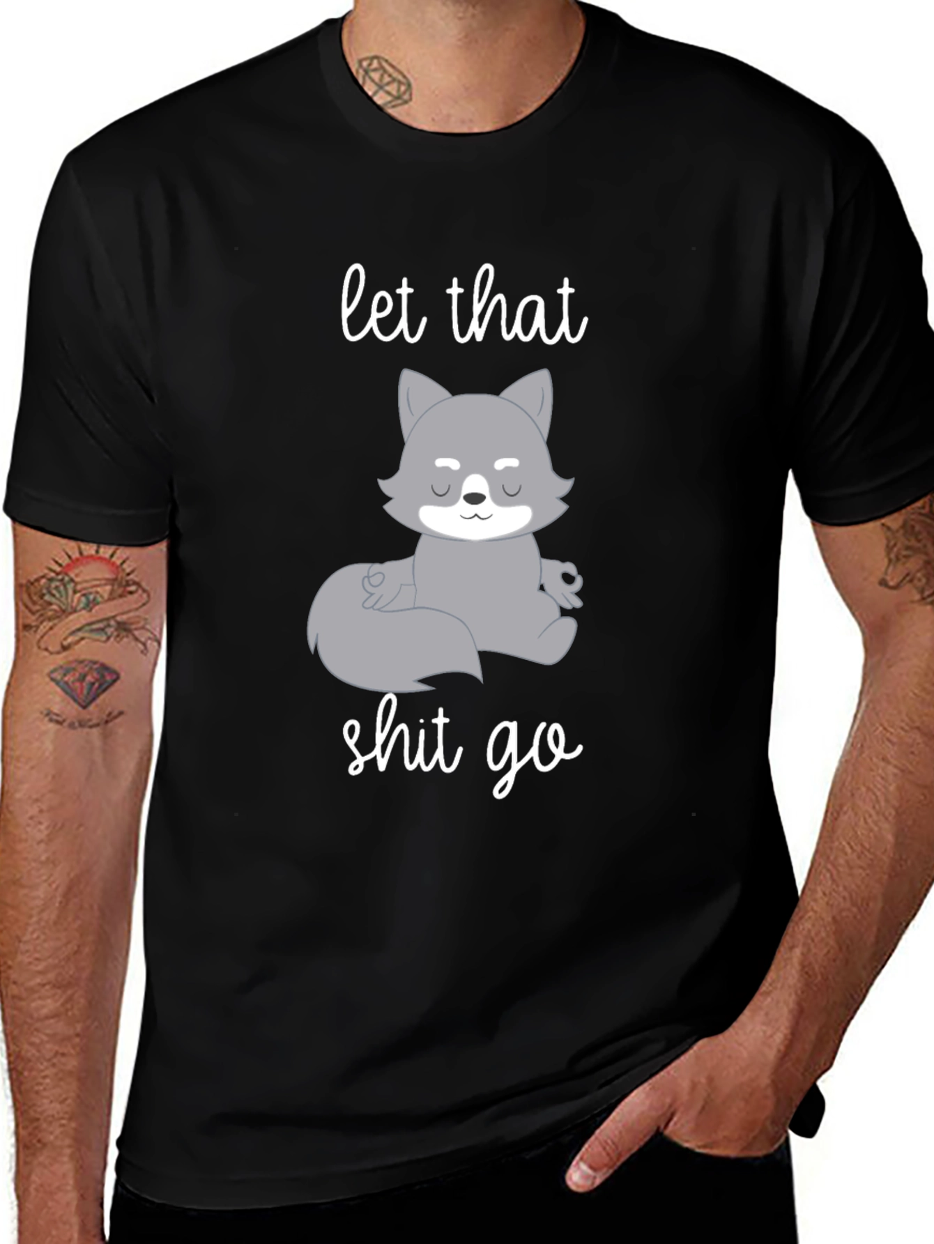 Variant 5 of Let That Shit Go Wolf Meditation T-Shirt