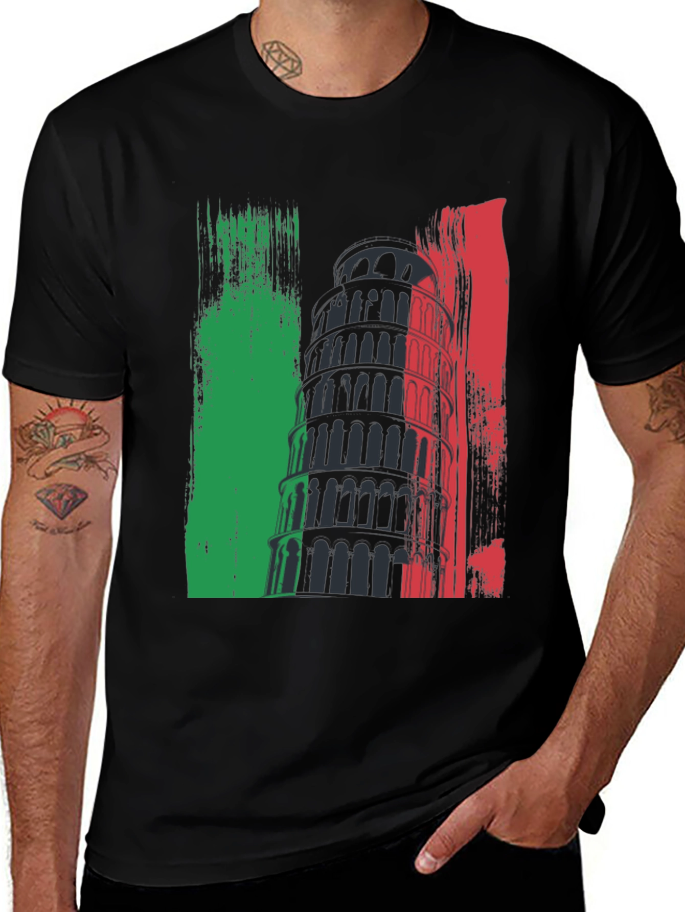 Italy Flag Pisa Tower Graphic Tee