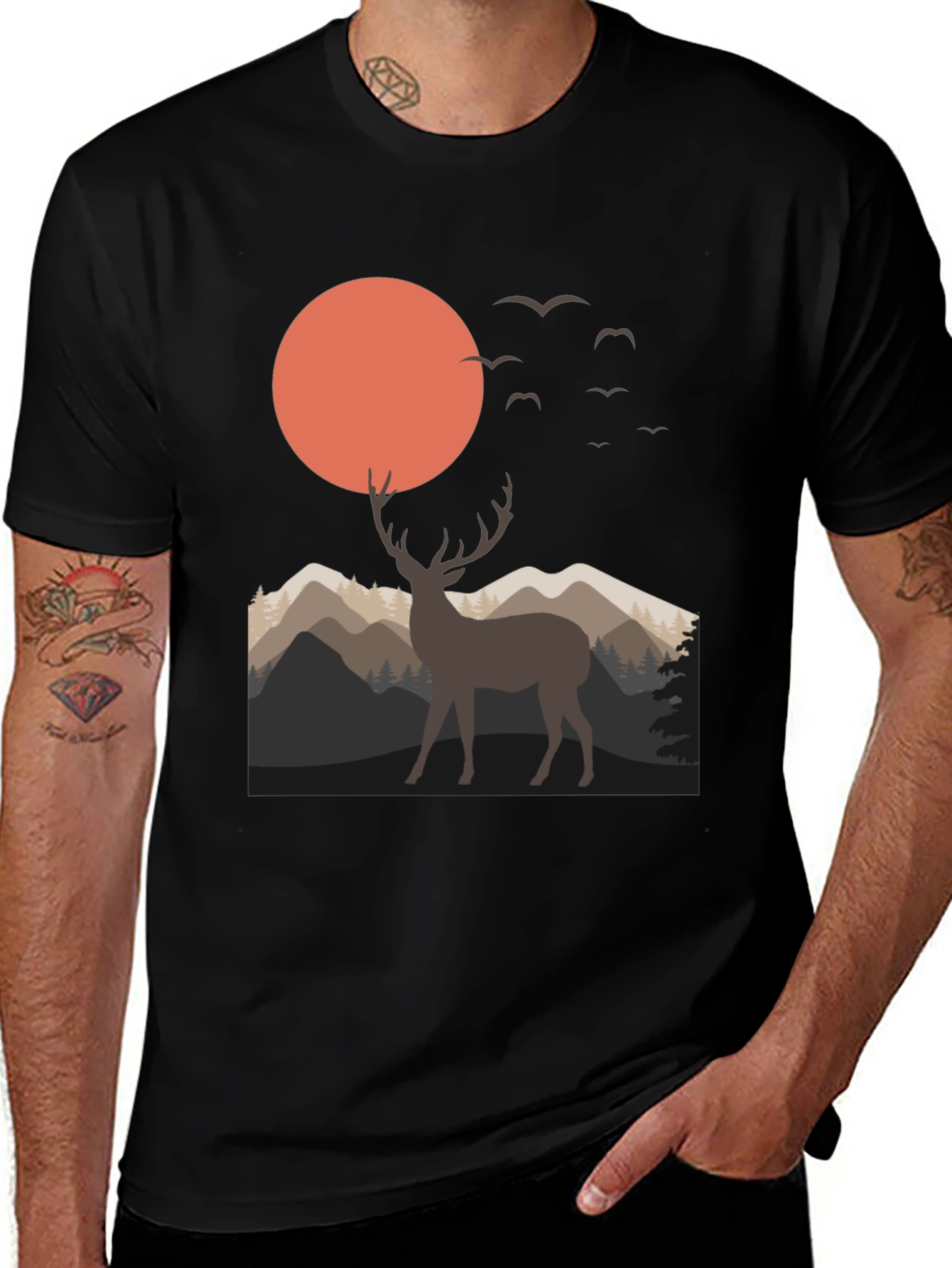 Variant 27 of Nature Deer Graphic Tee - Men's Black T-Shirt