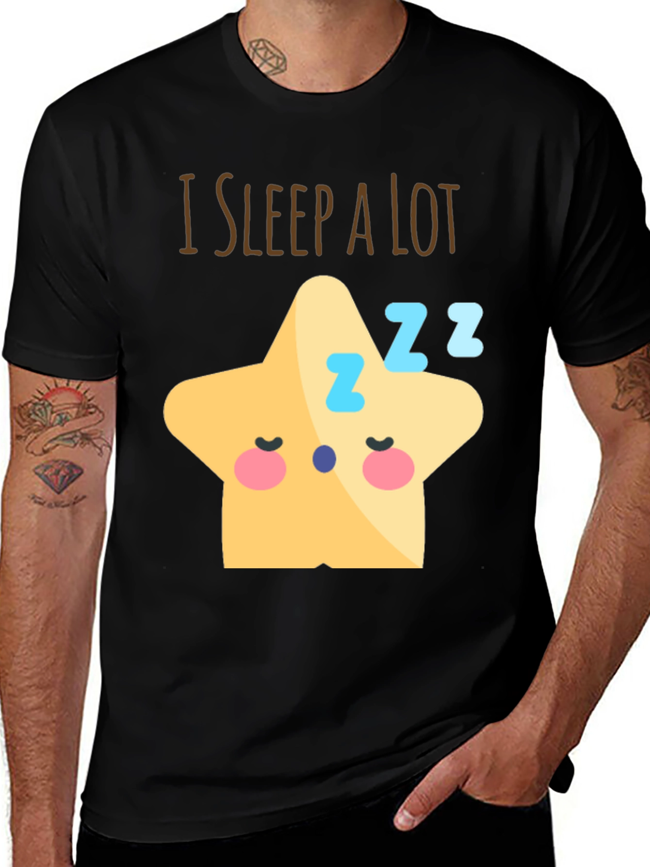 Variant 30 of I Sleep A Lot Star Graphic Tee - Black Cotton T-Shirt