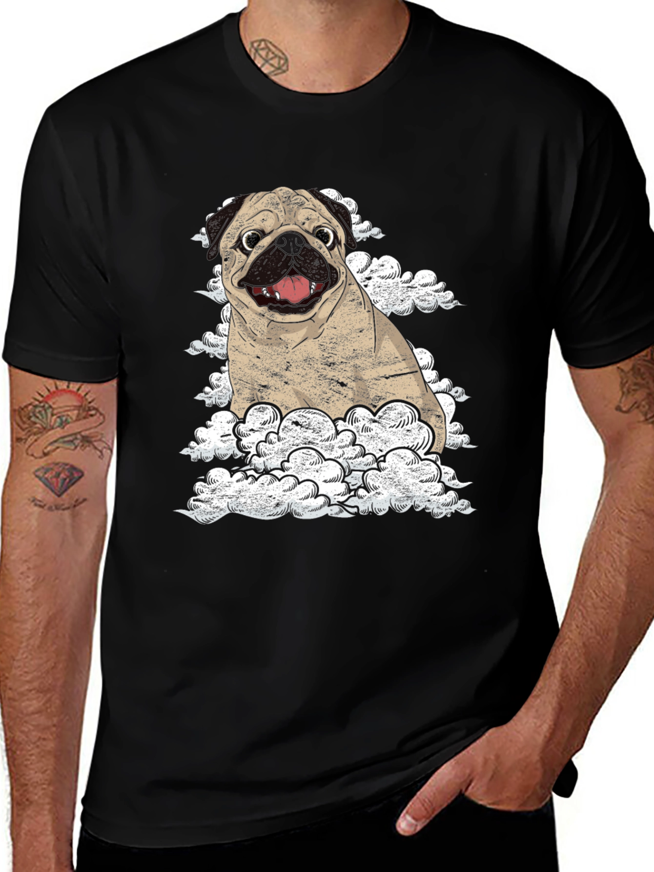 Variant 21 of Pug in Clouds Graphic Tee - Black Cotton T-Shirt