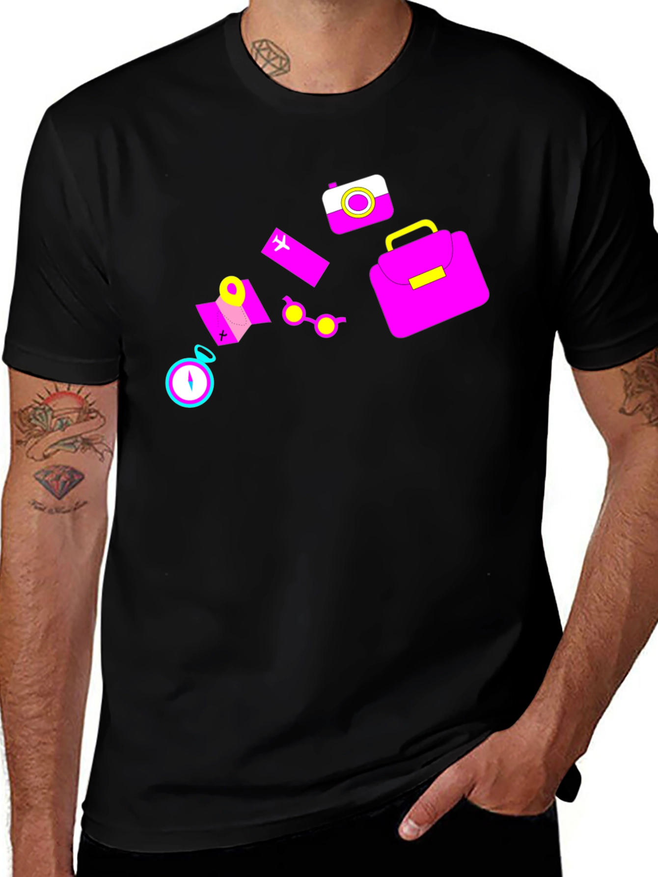 Variant 24 of Travel Theme Black T-Shirt