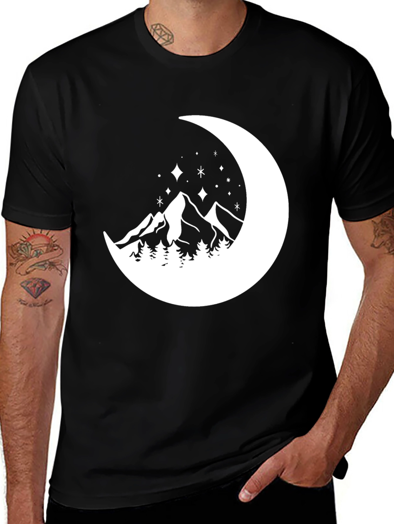 Variant 13 of Mountain Moon Graphic Tee - Black Cotton Comfort