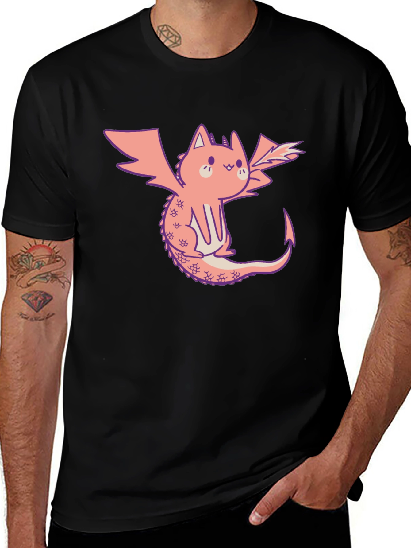 Variant 18 of Dragon Cat Graphic Tee - Black Cotton T-Shirt