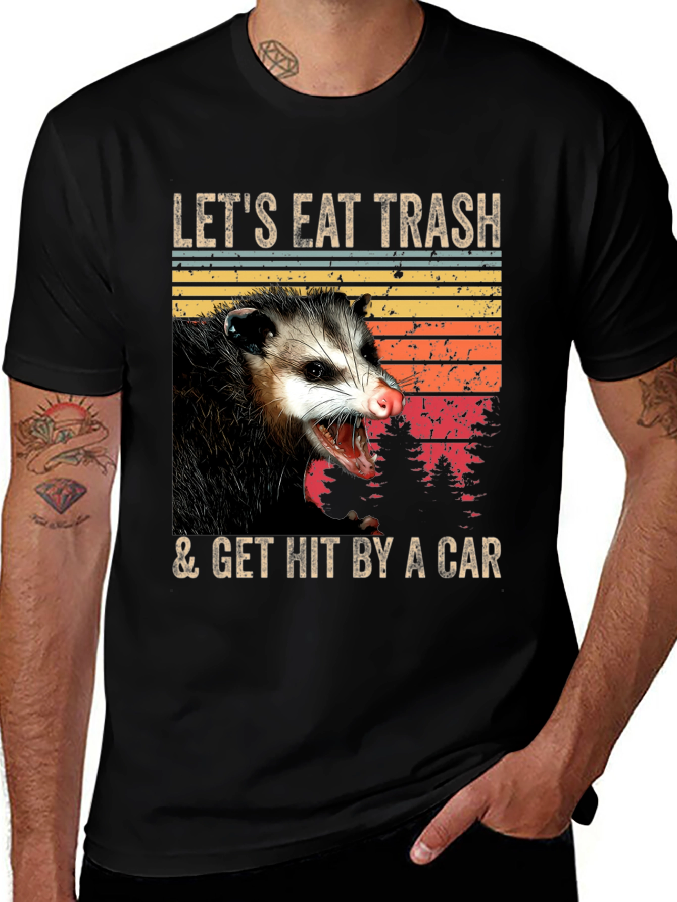 Black Opossum T-Shirt - Eat Trash & Get Hit By A Car - Funny Graphic Tee main image