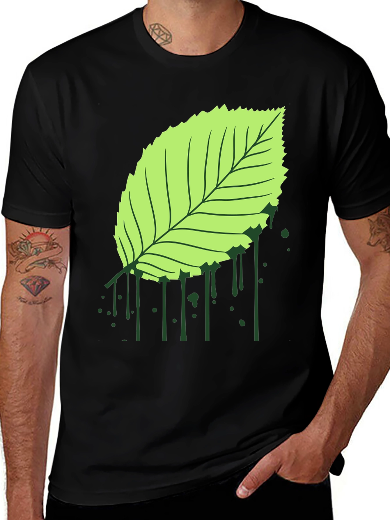 Variant 8 of Leaf Graphic Black T-Shirt
