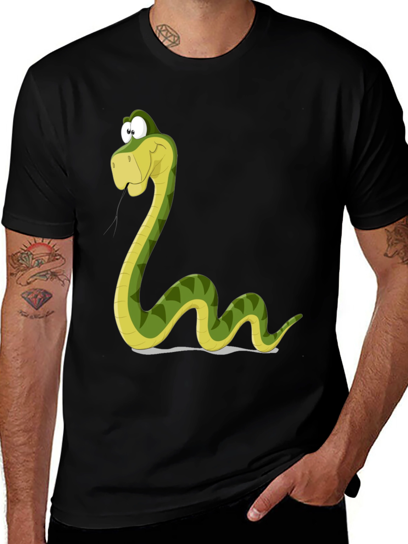 Variant 10 of Cartoon Snake Graphic Tee - Black Cotton T-Shirt