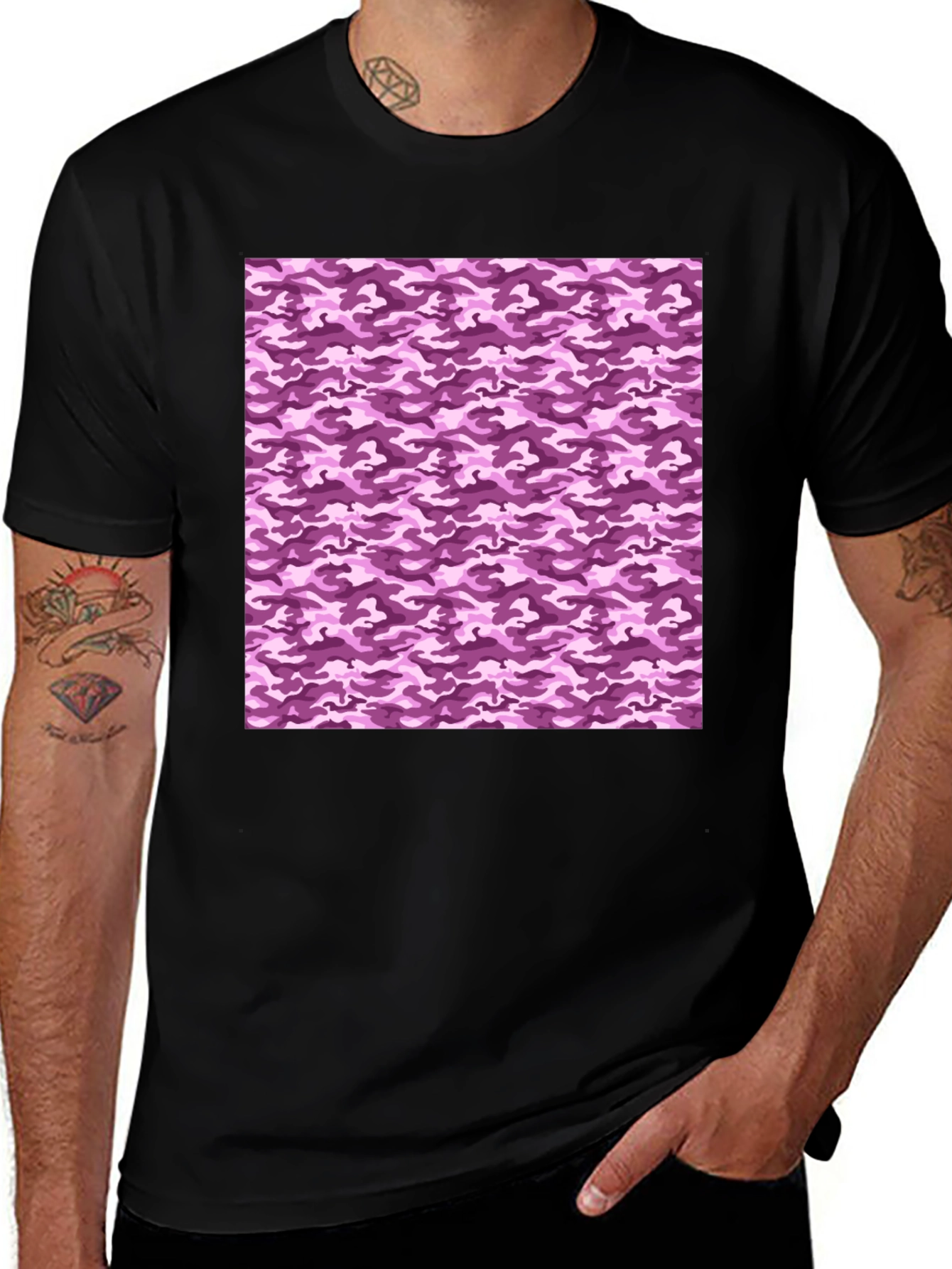 Variant 7 of Purple Camo Print Crew Neck Tee