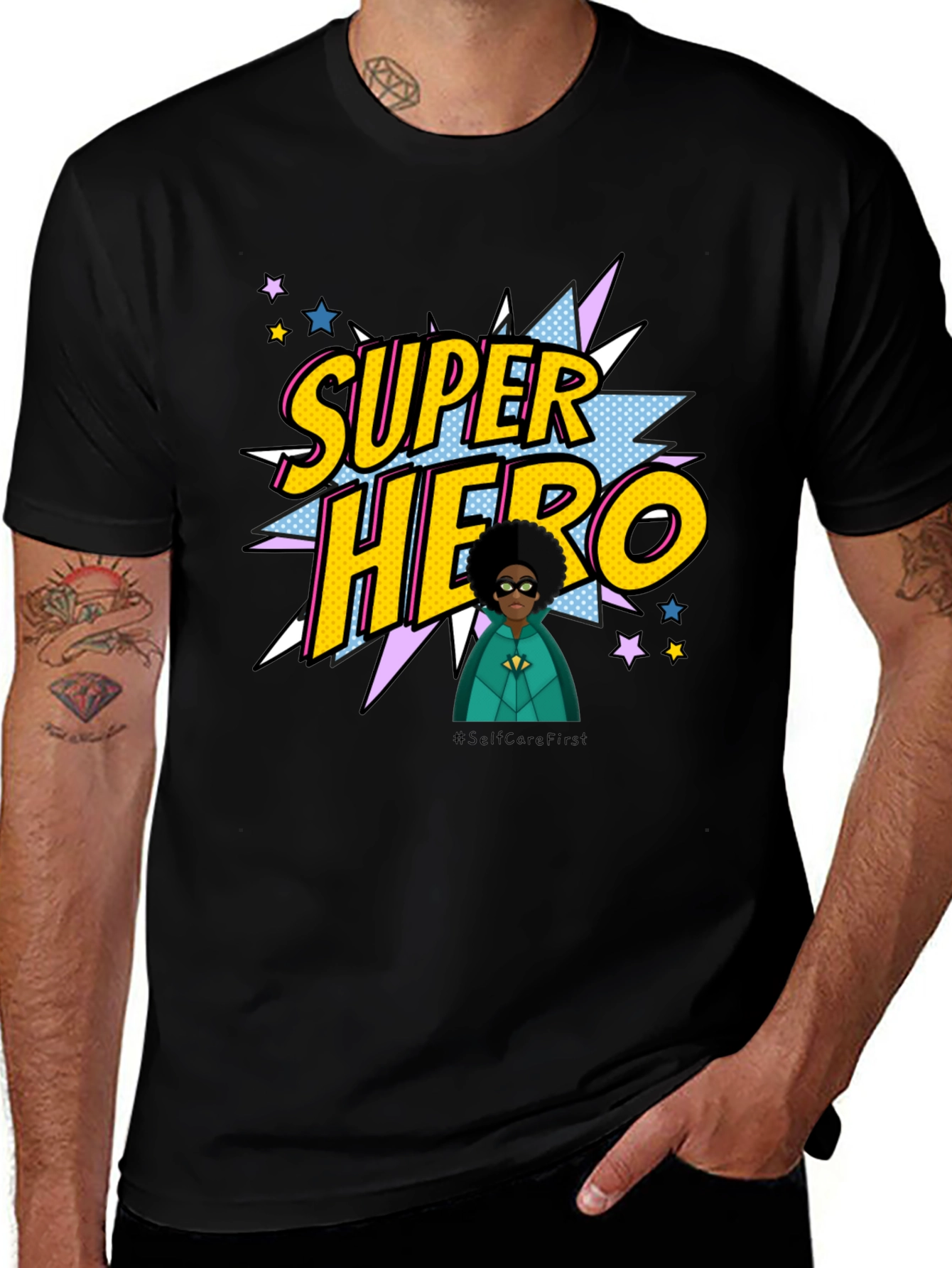 Super Hero Graphic Print Black T-Shirt