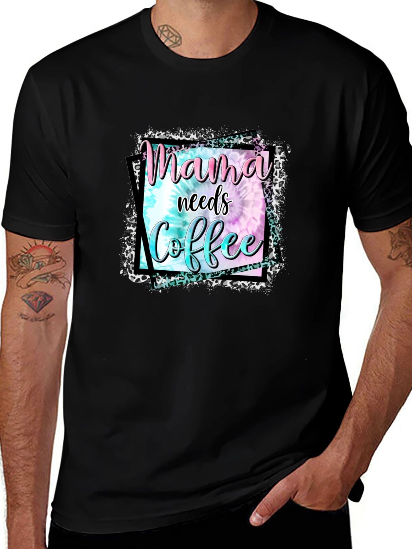 Variant 2 of Mama Needs Coffee Graphic Tee - Black Cotton Blend