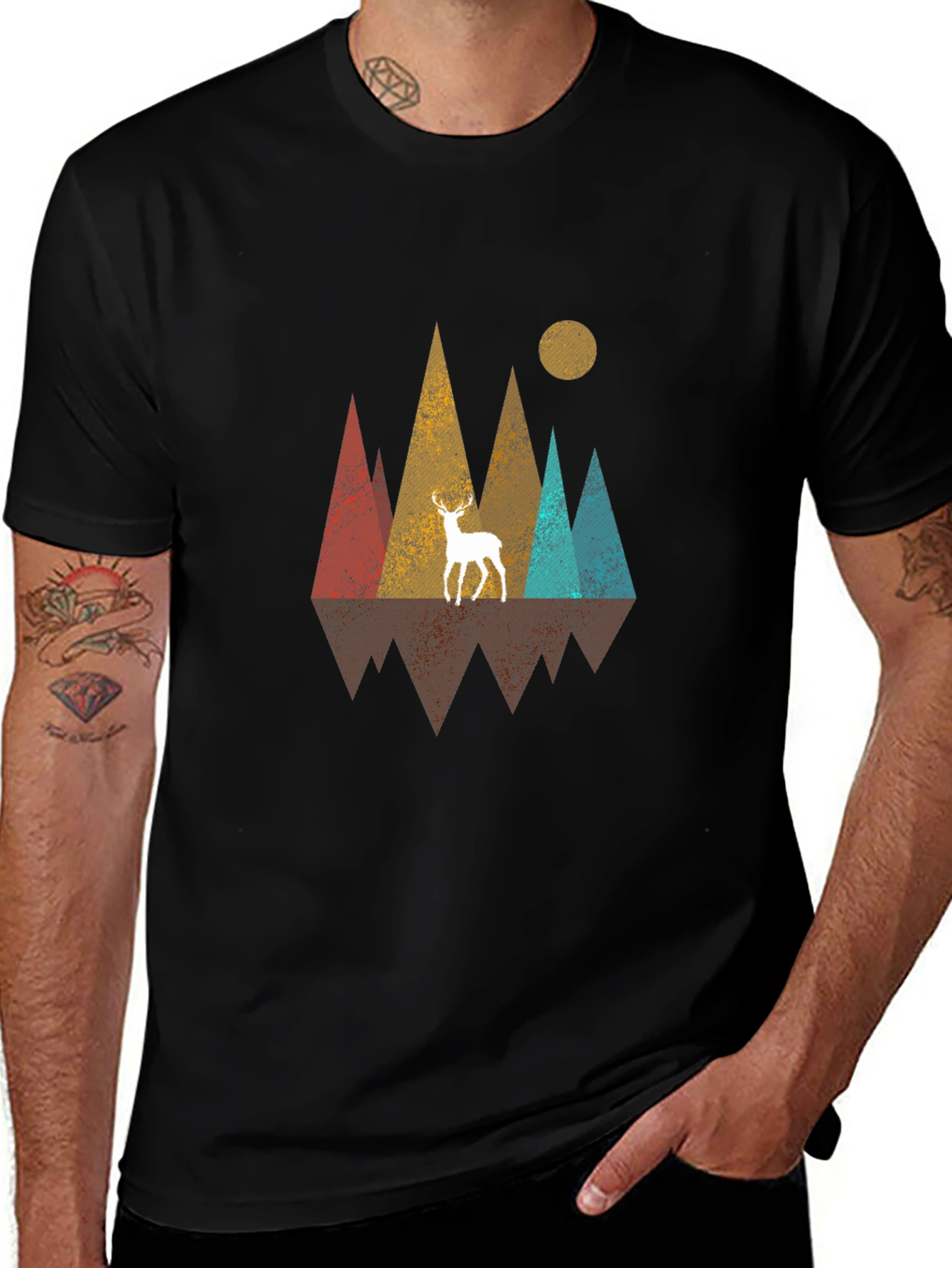 Variant 25 of Nature Graphic Tee - Deer & Mountain Scene